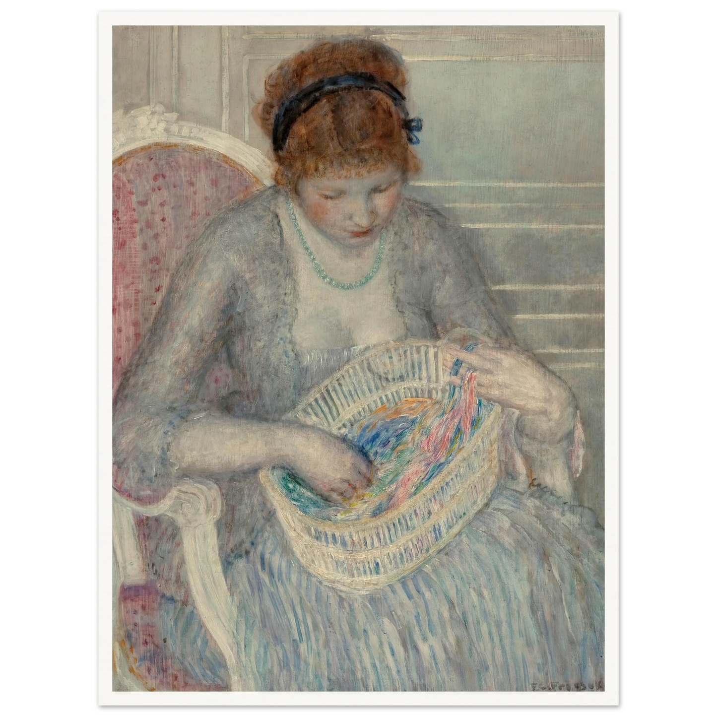 Girl with a Basket of Ribbons (1915) Art Print | Frederick Carl Frieseke-Quipham Collections