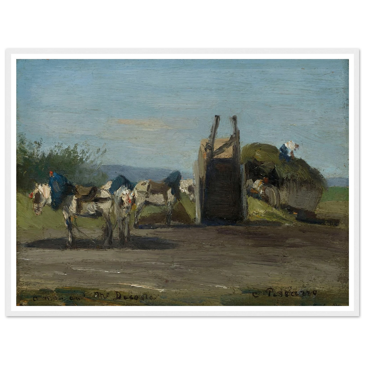 Chevaux blancs et charrettes (1862) Art Print | Camille Pissarro-Quipham Collections