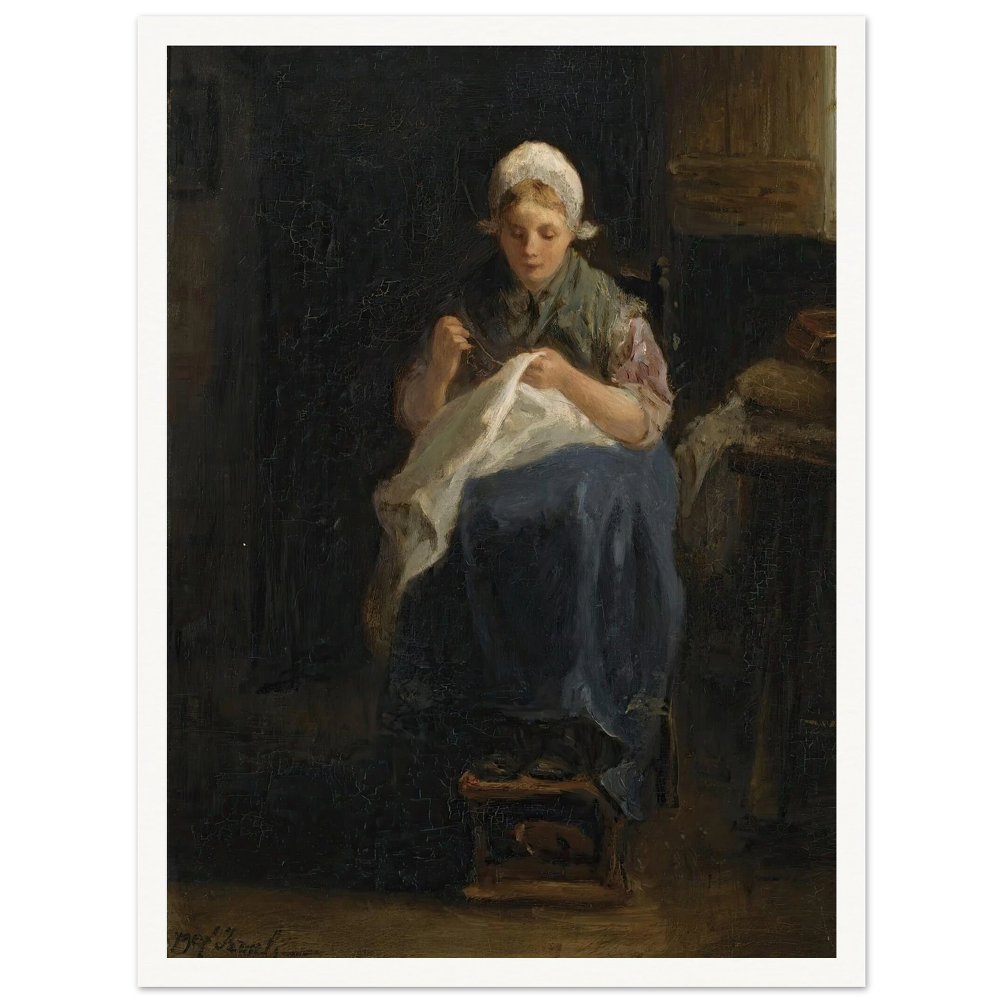 A peasant girl sewing Art Print | Jozef Israels-Quipham Collections