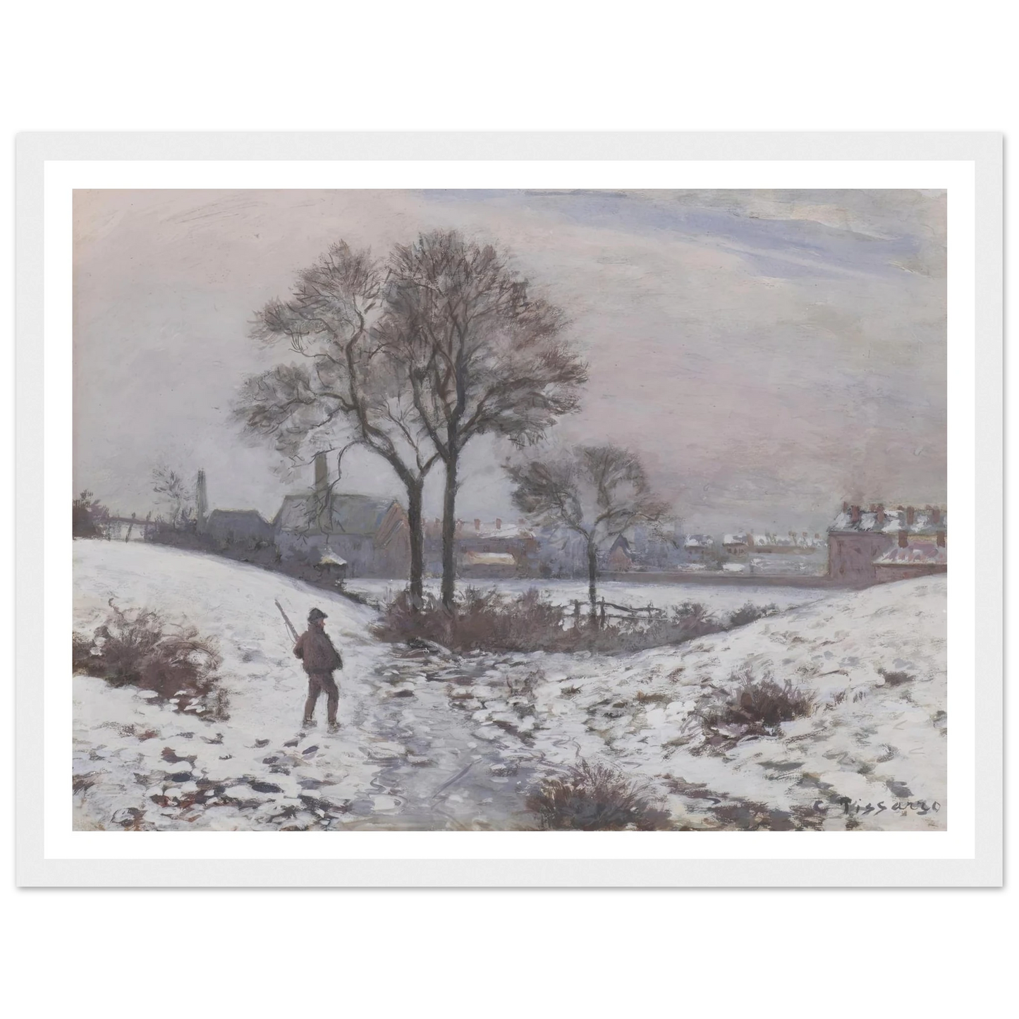 Chasseur en hiver, paysage à Norwood (1870) Art Print | Camille Pissarro-Quipham Collections