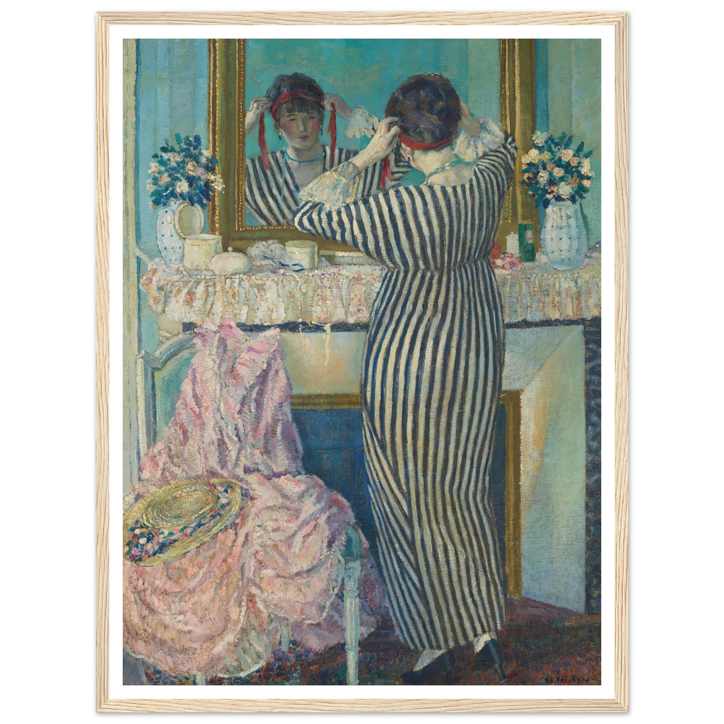 Girl Dressing Her Hair (Girl Arranging Her Headdress) (1912) Art Print | Frederick Carl Frieseke-Quipham Collections