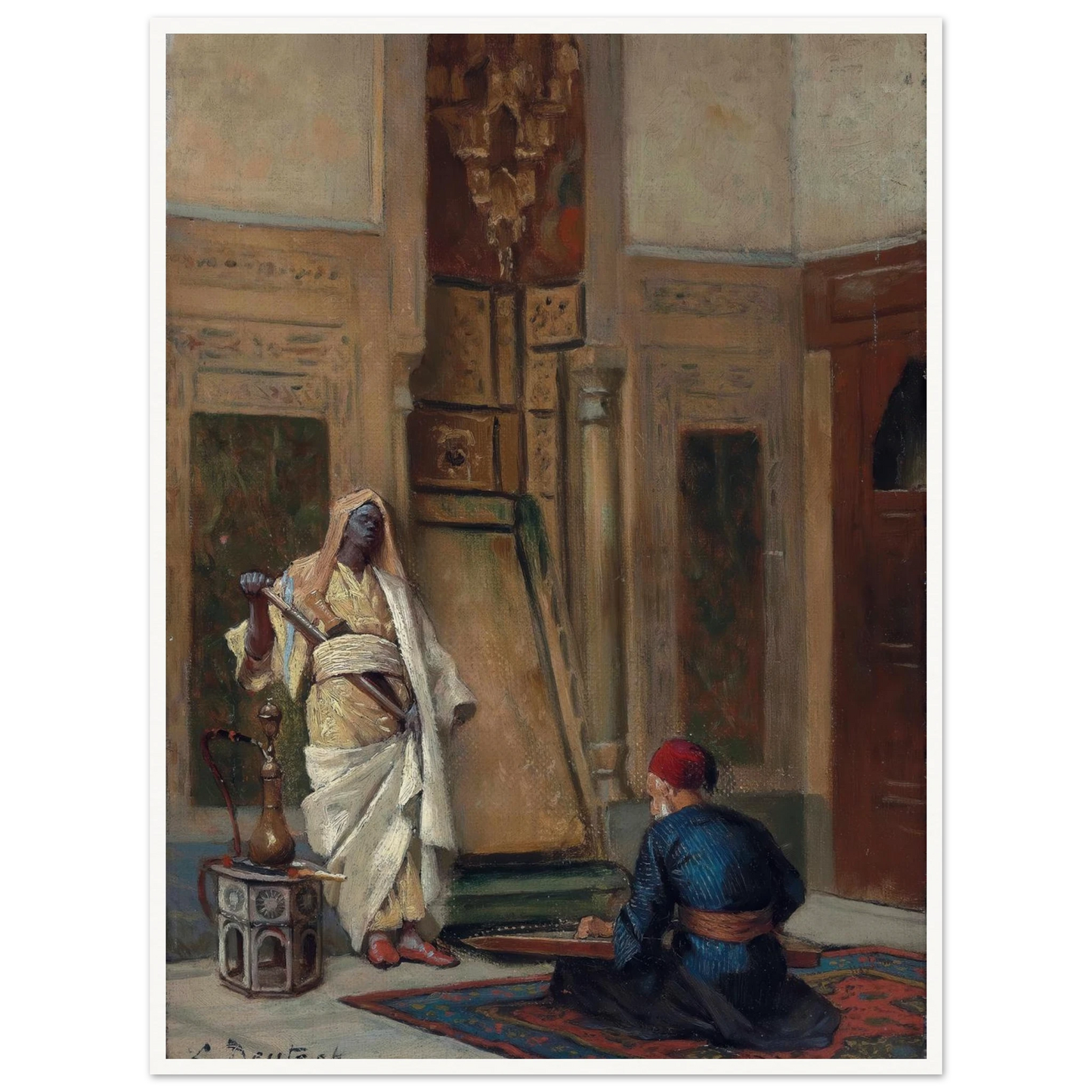 A musician and a guardsman in an oriental interior Art Print | Ludwig Deutsch-Quipham Collections
