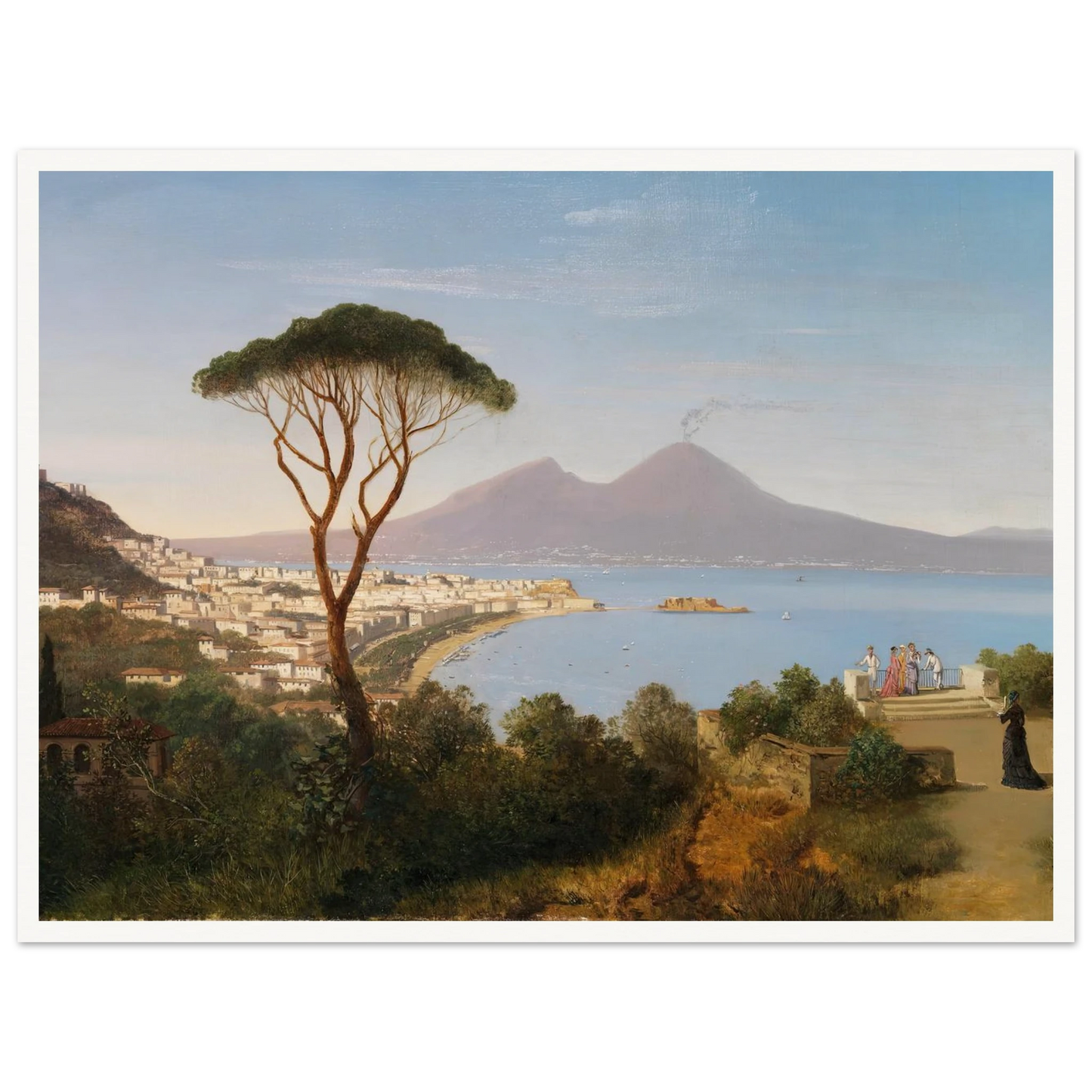 Blick vom Posillipo auf die weite Bucht von Neapel mit rauchendem Vesuv (Ca. 1850) Art Print | Albert Zimmermann-Quipham Collections