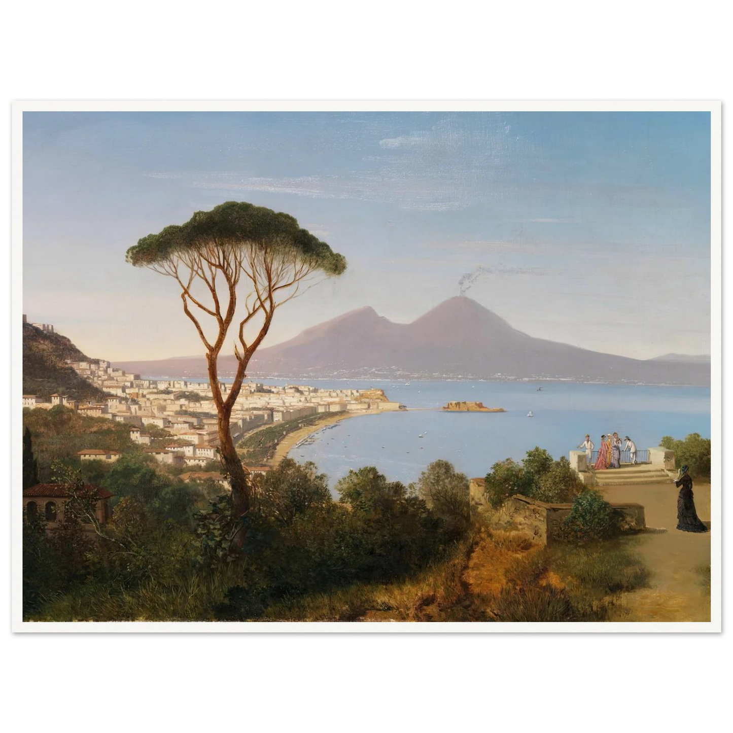 Blick vom Posillipo auf die weite Bucht von Neapel mit rauchendem Vesuv (Ca. 1850) Art Print | Albert Zimmermann-Quipham Collections