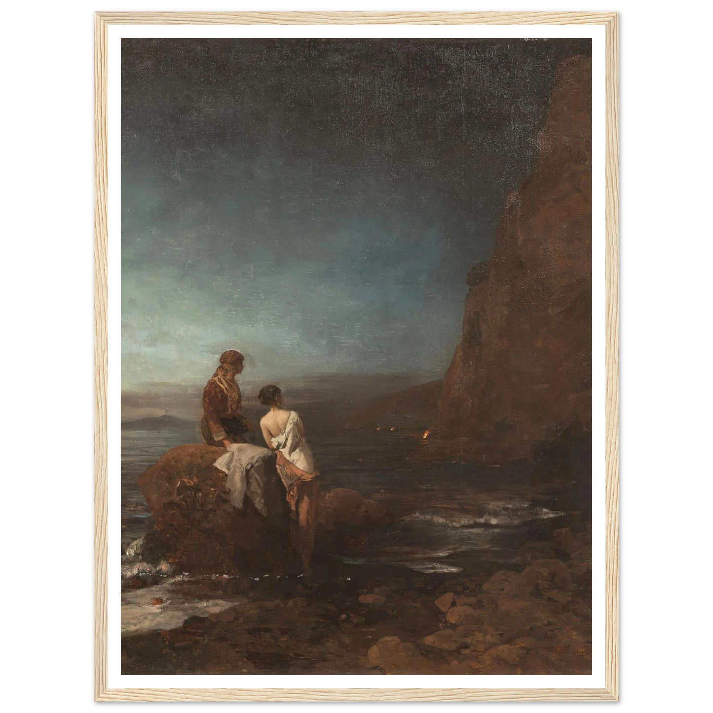 Night by the beach of Naples (1880) Art Print | Oswald Achenbach-Quipham Collections