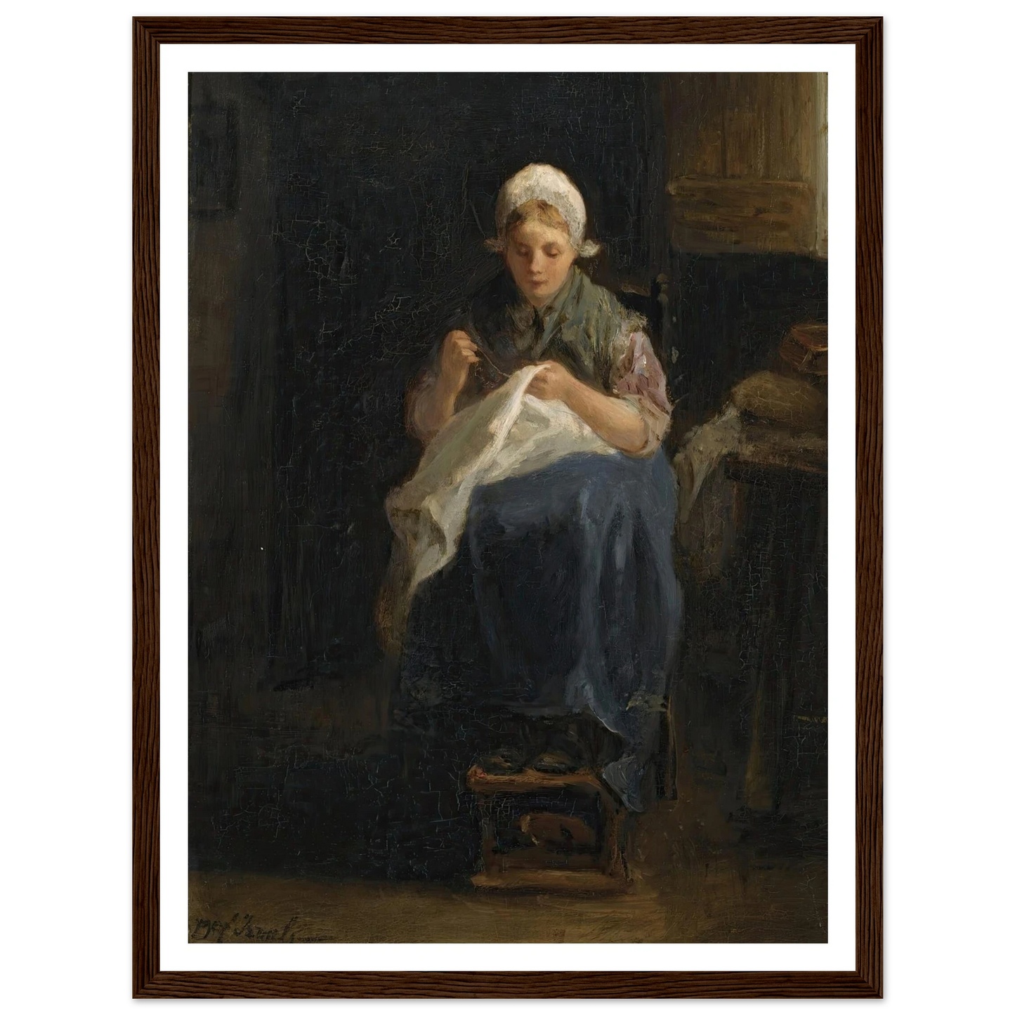 A peasant girl sewing Art Print | Jozef Israels-Quipham Collections