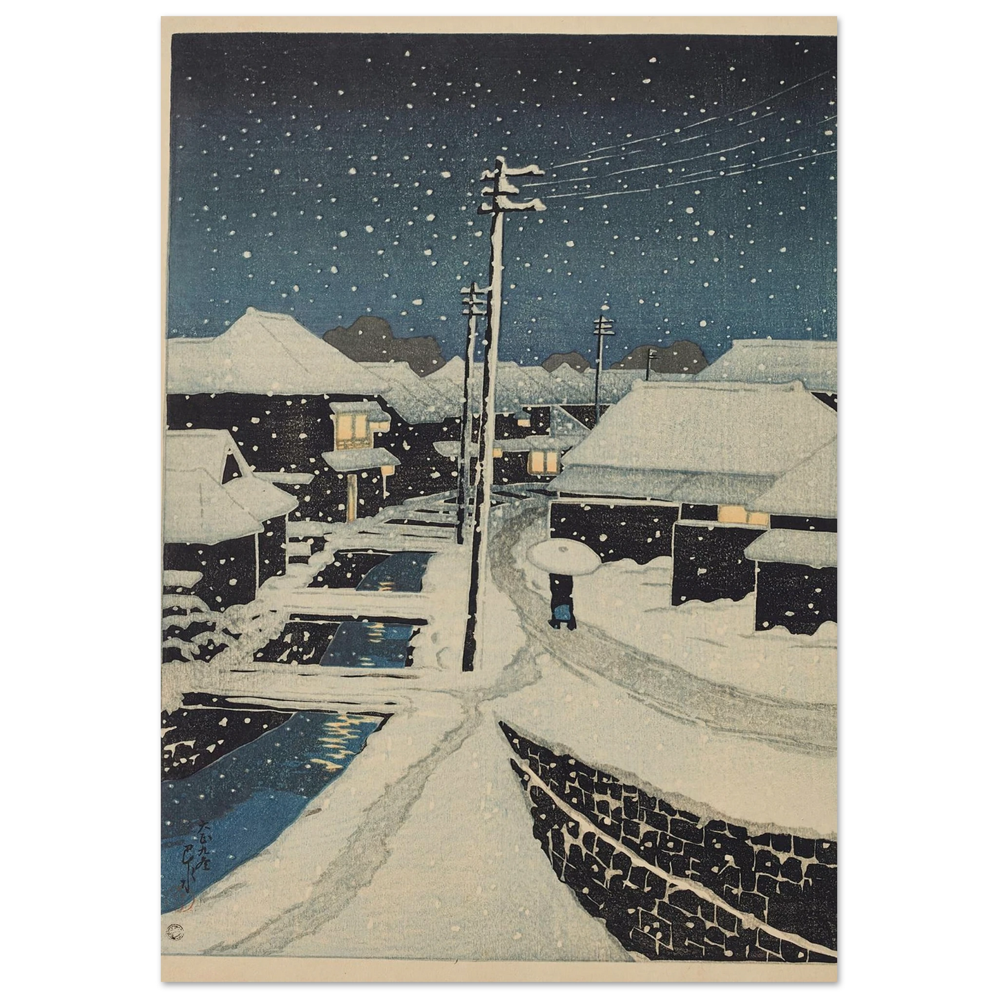 Yuki ni fururu Terajima mura (Evening snow at Terajima Village) (1920) Art Print | Kawase Hasui-Quipham Collections