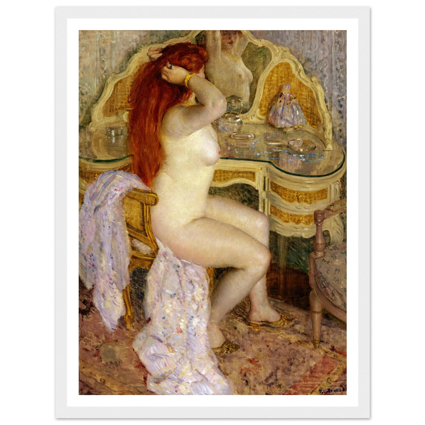 Nude Seated at Her Dressing Table (1909) Art Print | Frederick Carl Frieseke-Quipham Collections