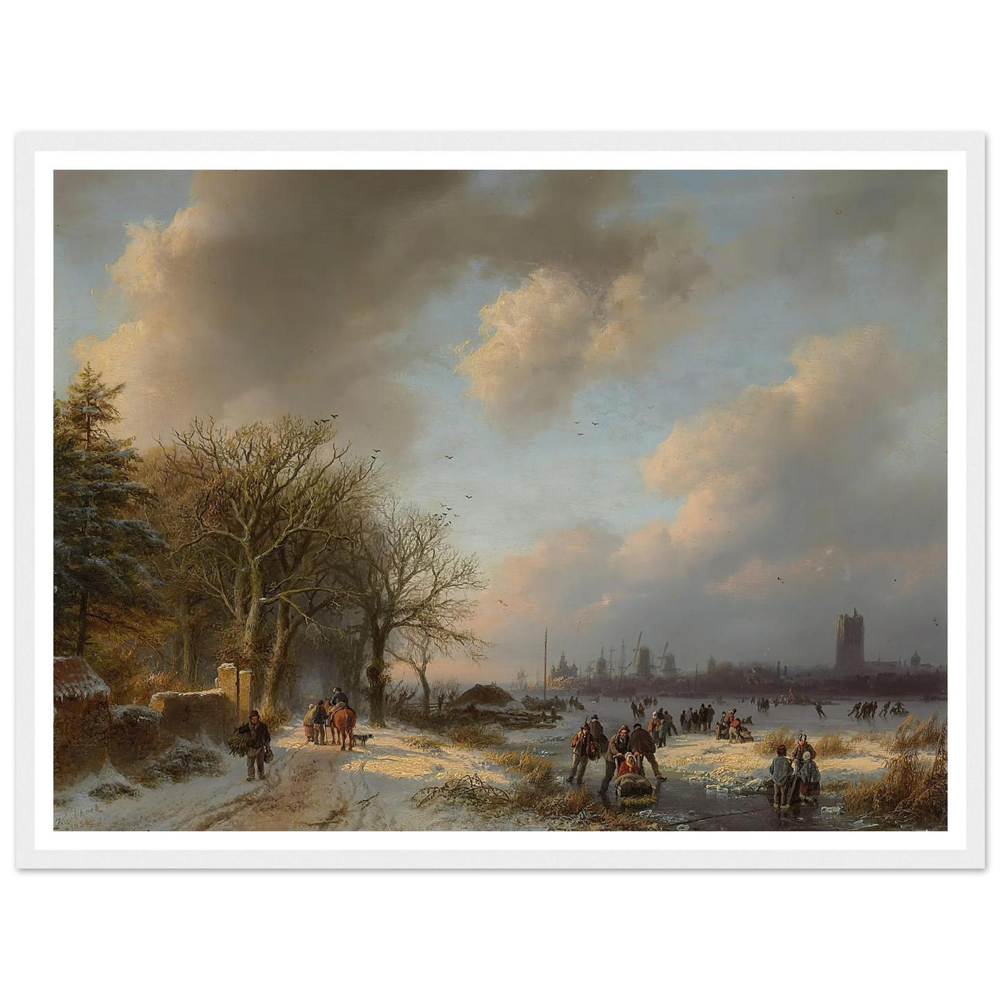 Skaters On A Waterway With A Koek-En-Zopie Beyond (1854) Art Print | Barend Cornelis Koekkoek-Quipham Collections