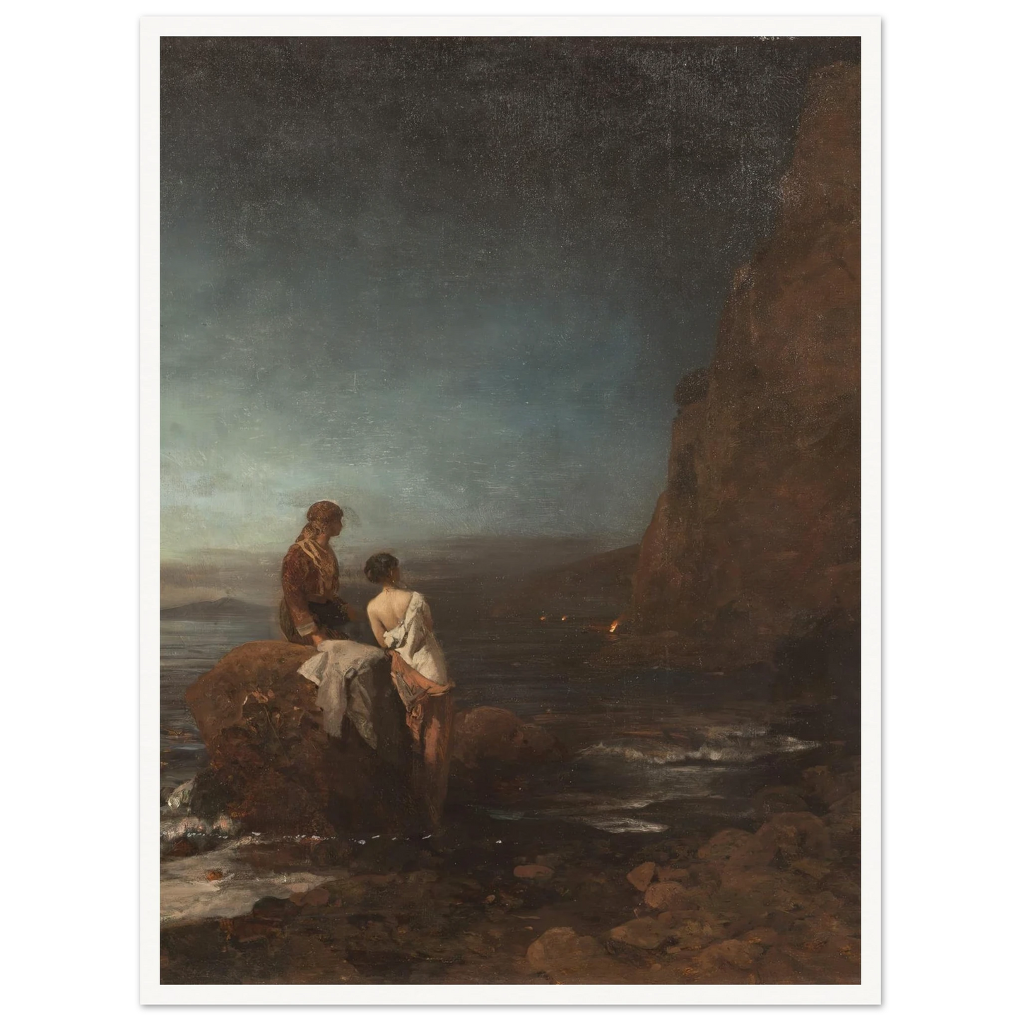 Night by the beach of Naples (1880) Art Print | Oswald Achenbach-Quipham Collections