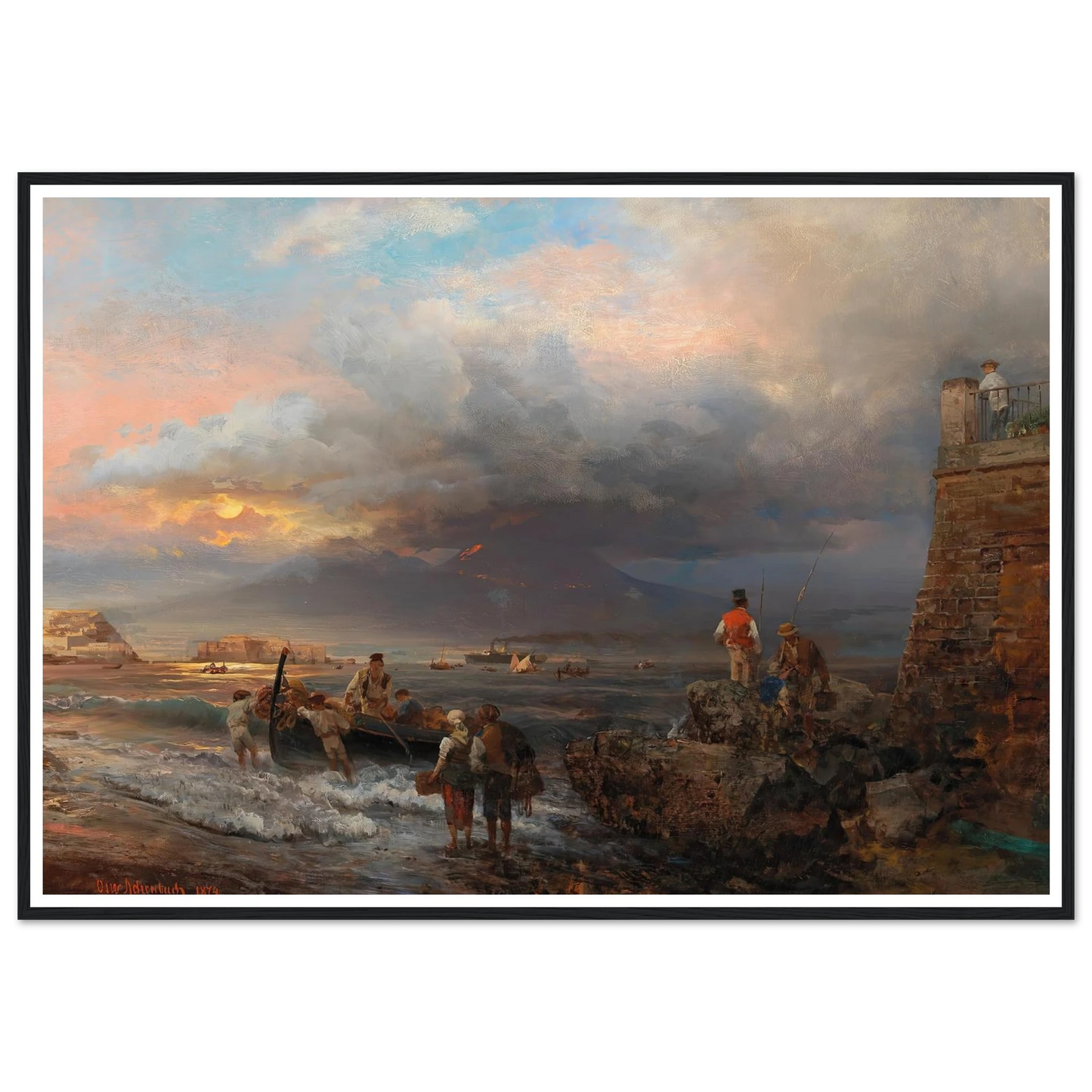 The Bay of Naples with Vesuvius in the background Art Print | Oswald Achenbach-Quipham Collections