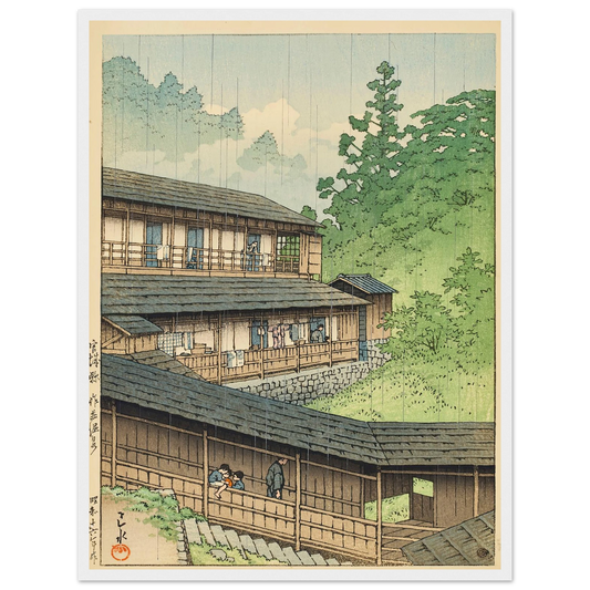 Miyagi ken Sakunami onsen (Sakunami Hot Springs in Miyagi Prefecture) (1941) Art Print | Kawase Hasui - Framed Poster - 30x40 cm / 12x16″ - Black frame