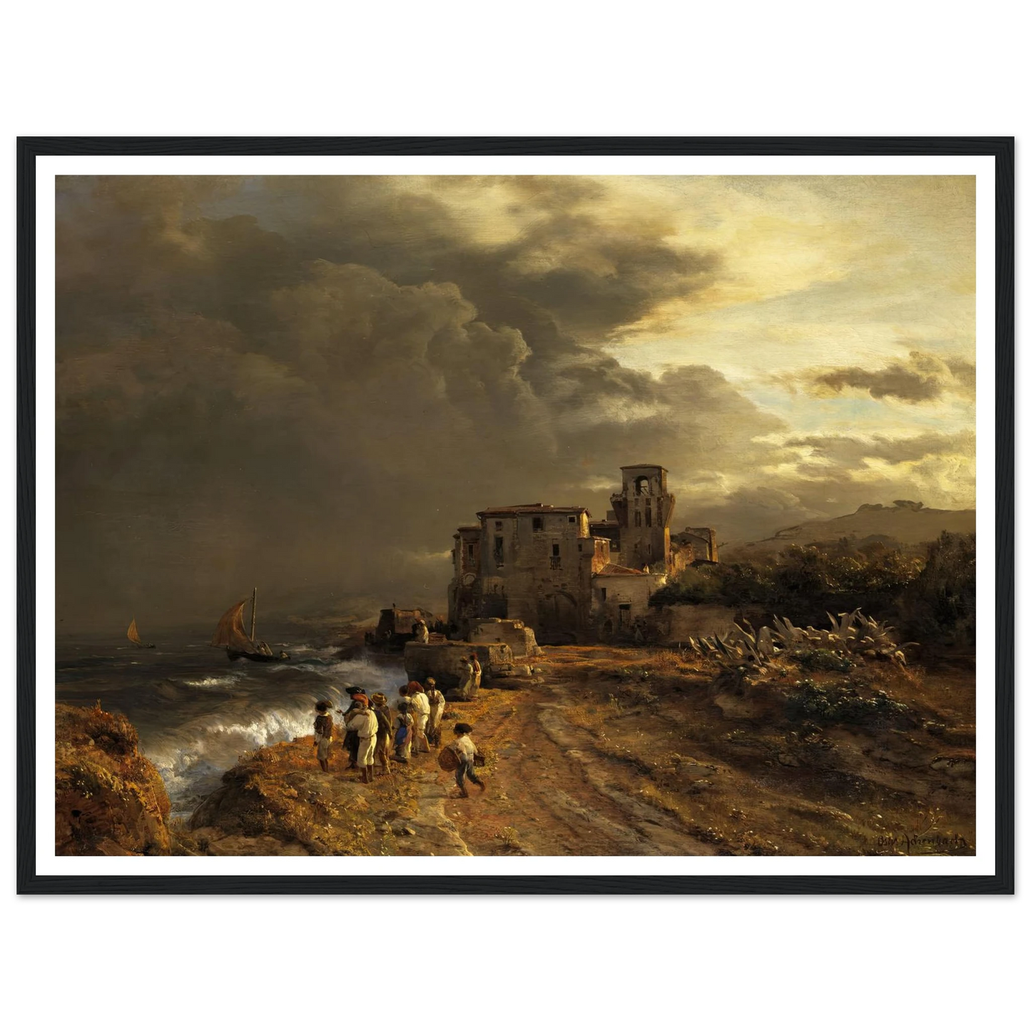 Abziehender Sturm an der italienischen Küste Art Print | Oswald Achenbach-Quipham Collections