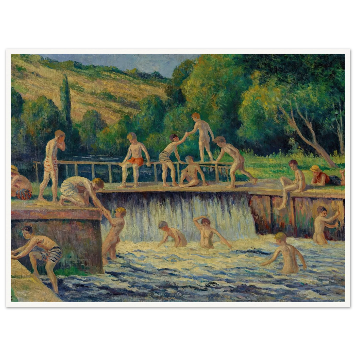 La baignade à Bessy-sur-Cure (circa 1908) Art Print | Maximilien Luce-Quipham Collections
