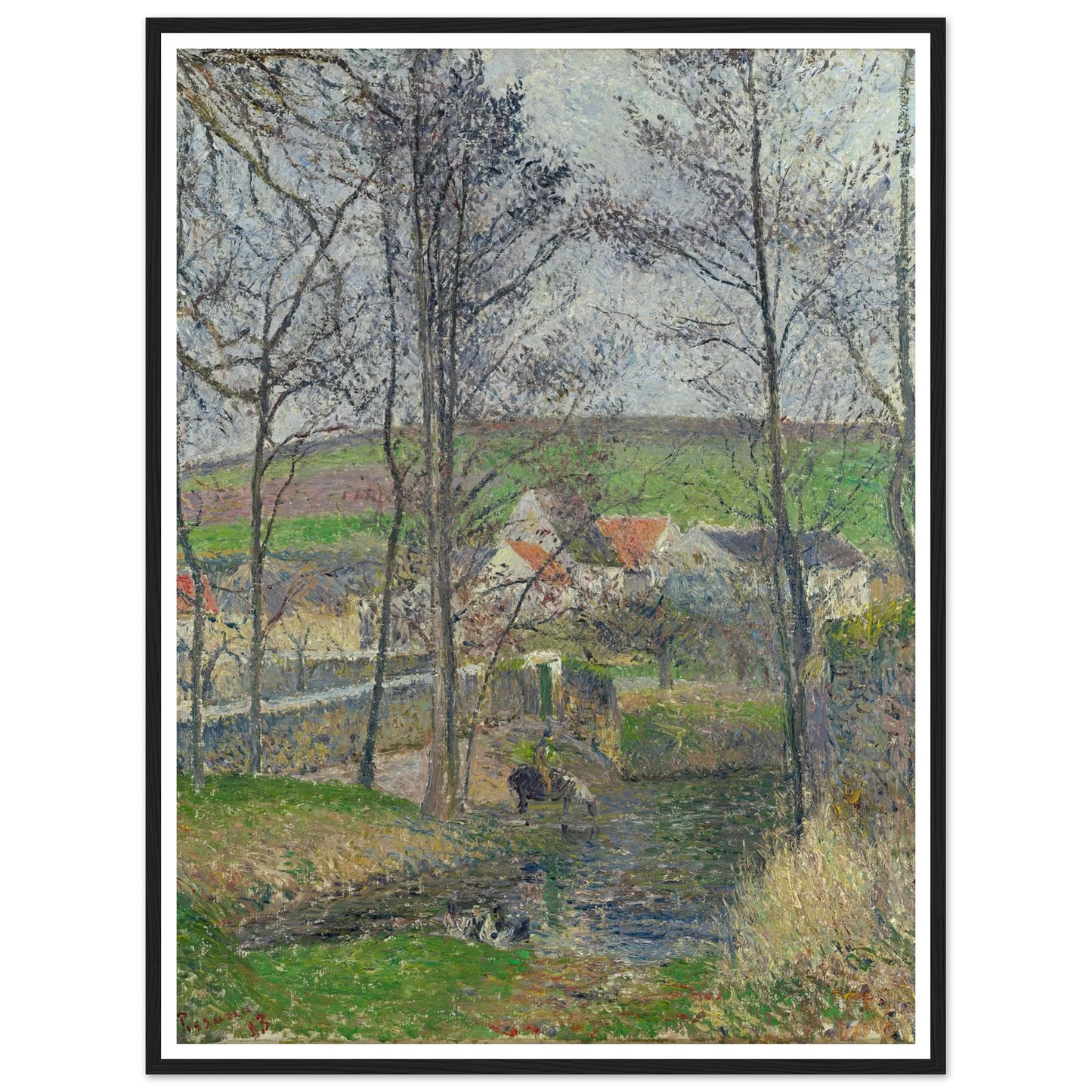 The banks of the Viosne at Osny in grey weather, winter Art Print | Camille Pissarro-Quipham Collections