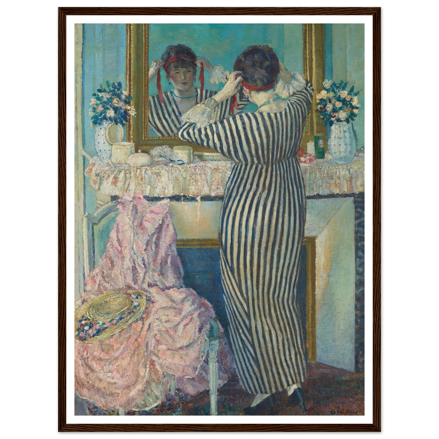 Girl Dressing Her Hair (Girl Arranging Her Headdress) (1912) Art Print | Frederick Carl Frieseke-Quipham Collections