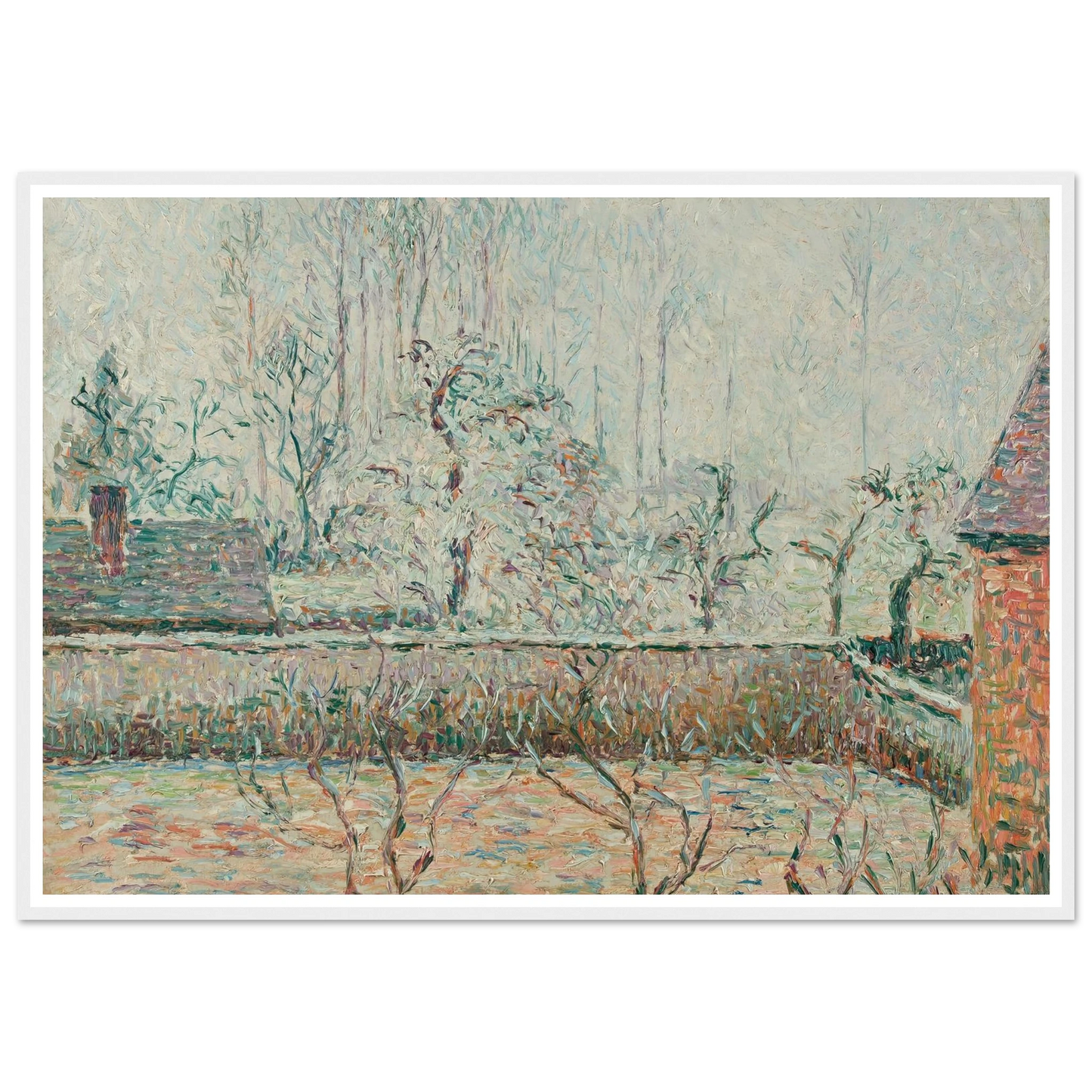 Paysage Avec Maisons Et Mur De Clôture, Givre Et Brume, Éragny (1892) Art Print | Camille Pissarro-Quipham Collections