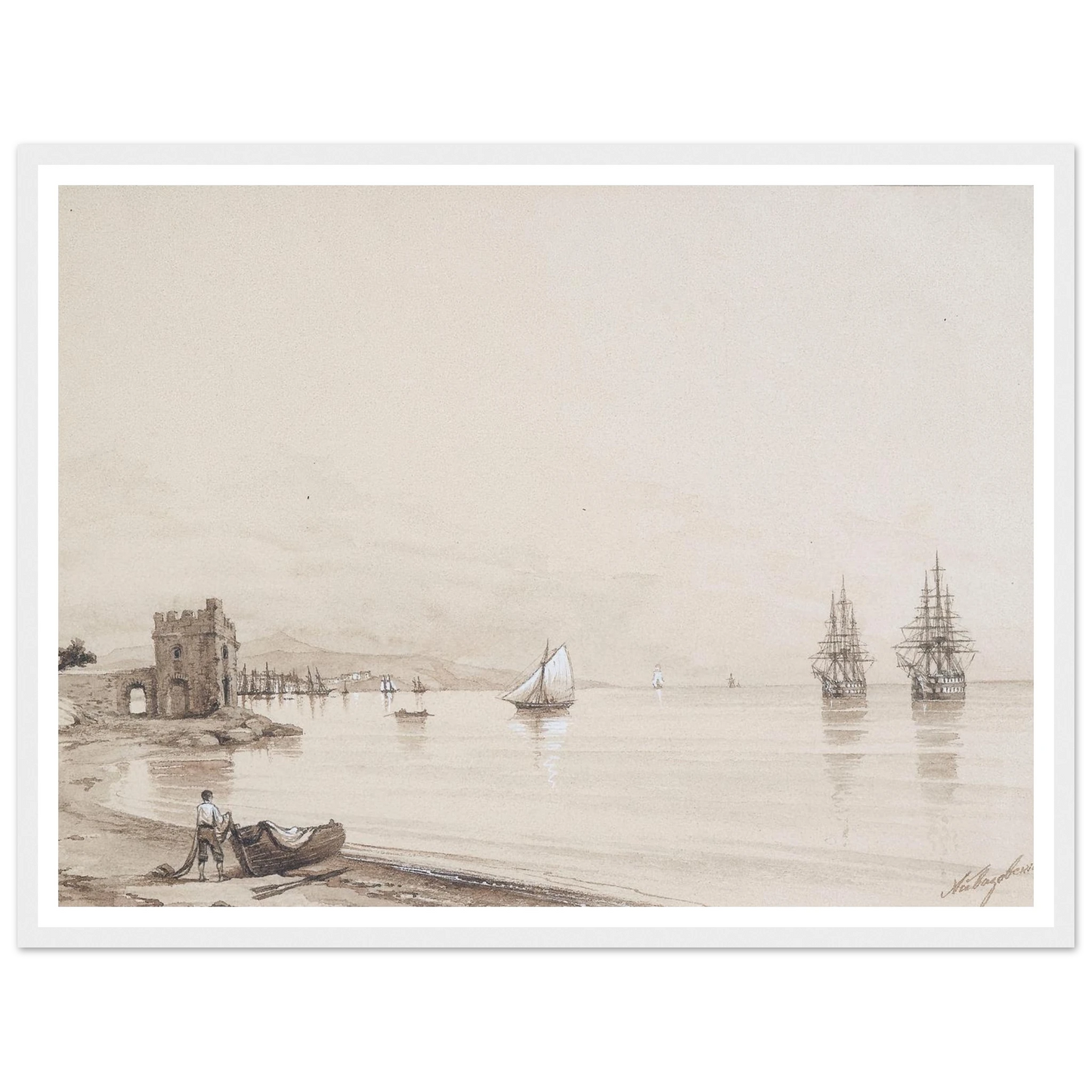 View of a bay with numerous sailing-ships Art Print | Ivan Konstantinovich Aivazovsky-Quipham Collections