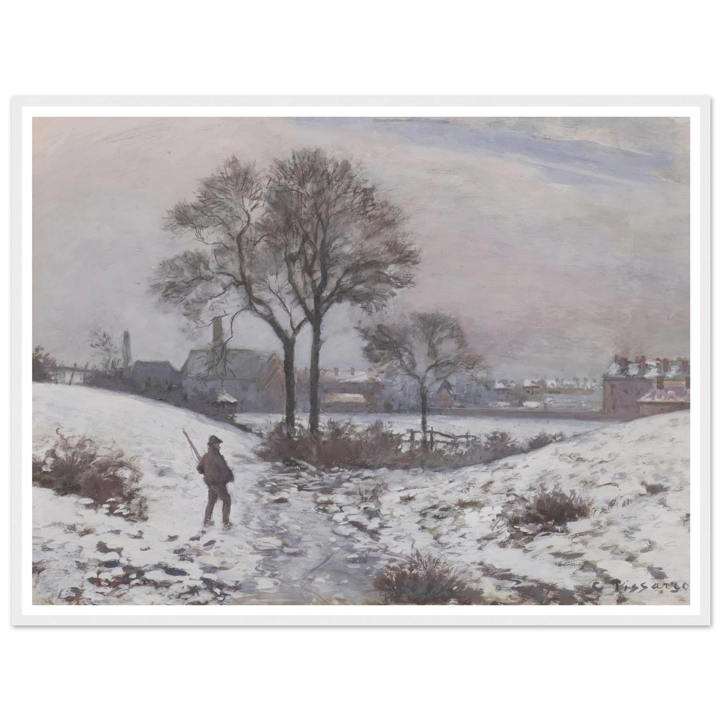 Chasseur en hiver, paysage à Norwood (1870) Art Print | Camille Pissarro-Quipham Collections