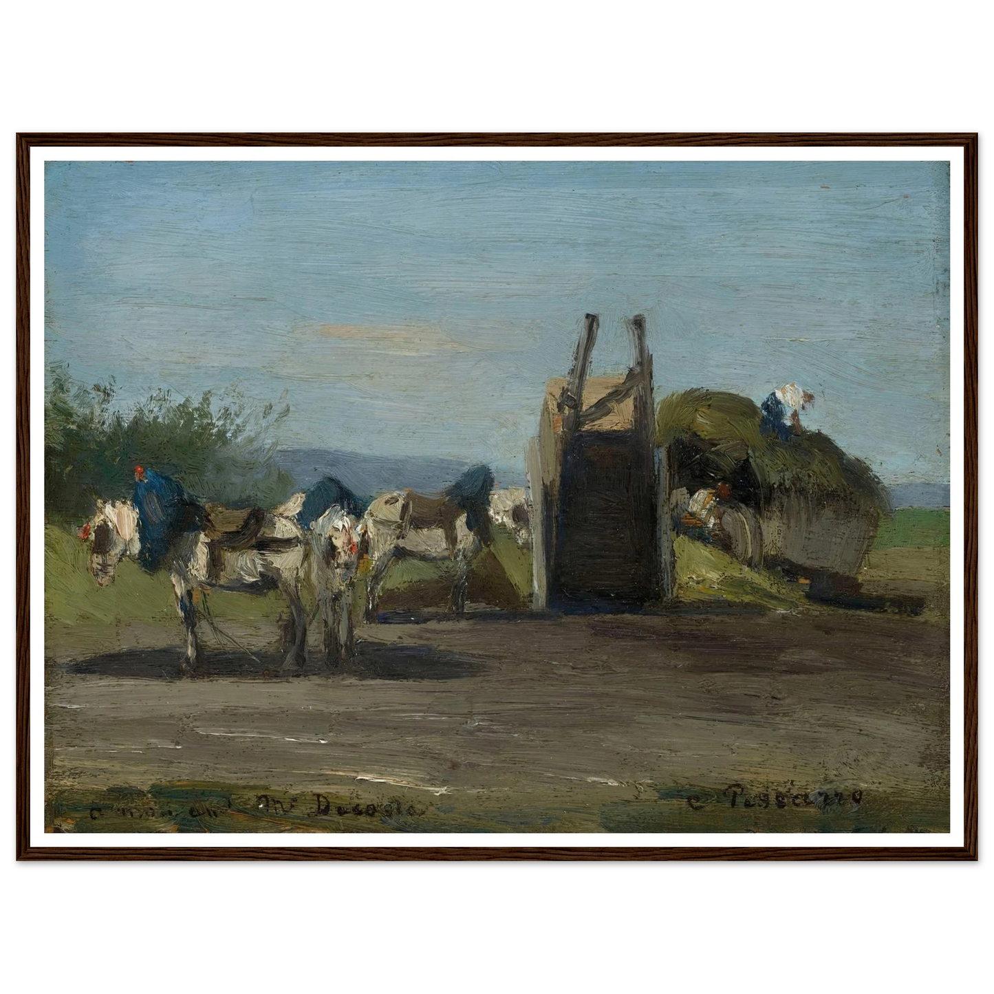Chevaux blancs et charrettes (1862) Art Print | Camille Pissarro-Quipham Collections