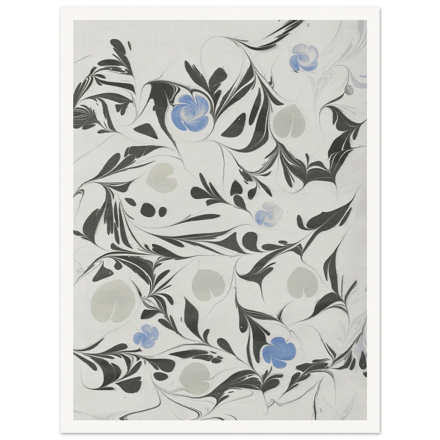 Marmorpapier (mit Blüten und herzförmigen Blättern) (1890 - 1910) Art Print | Anker Kyster-Quipham Collections