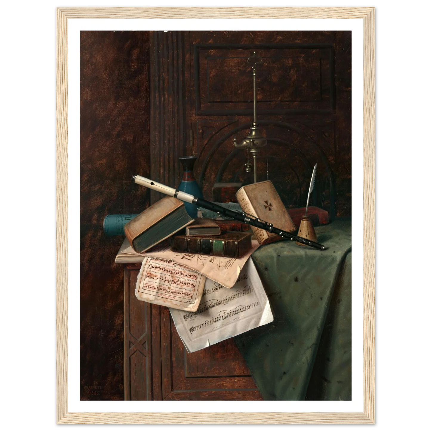 Still Life with Flute, Vase and Roman Lamp (1885) Art Print | William Michael Harnett-Quipham Collections