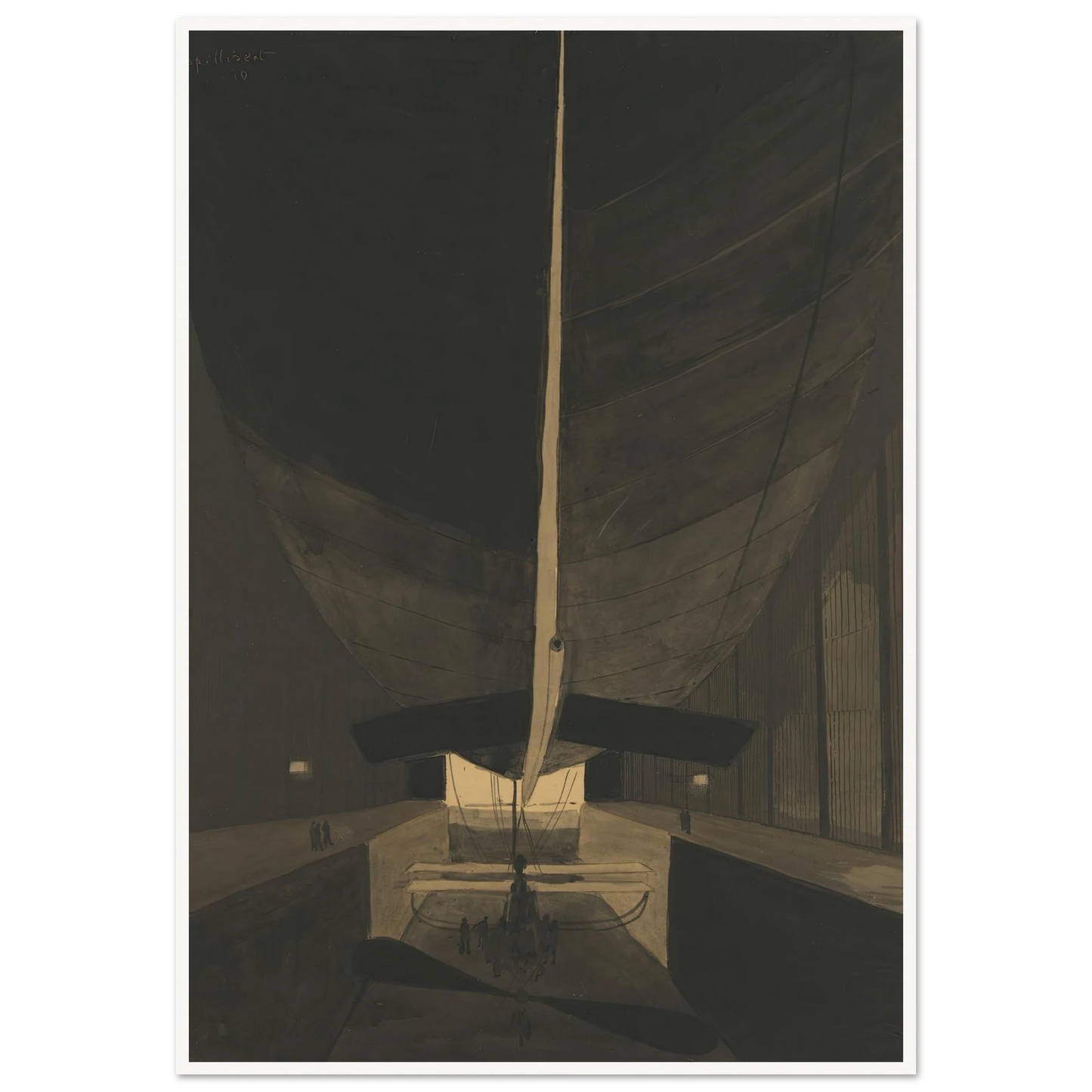 Het luchtschip Belgique II in zijn loods (1910) Art Print | Leon Spilliaert-Quipham Collections