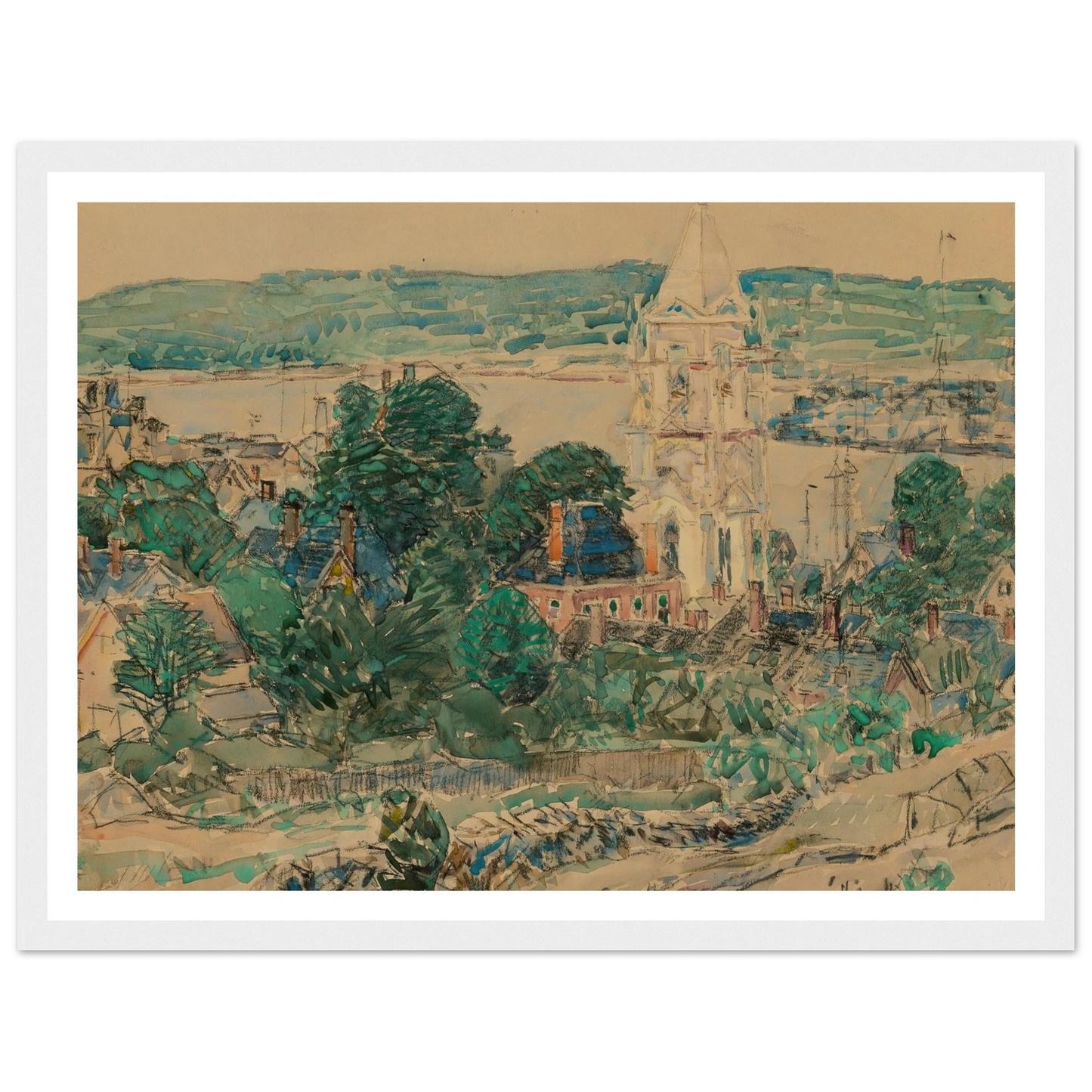 Shingling the First Baptist Church, Gloucester study (1919) Art Print | Childe Hassam-Quipham Collections