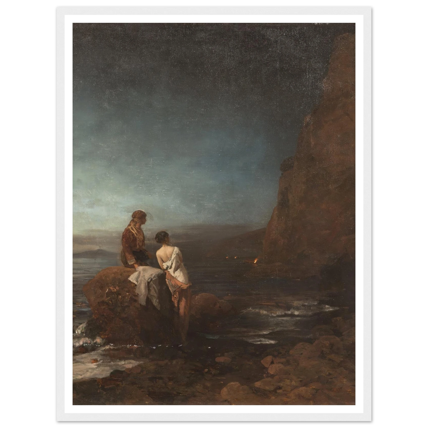 Night by the beach of Naples (1880) Art Print | Oswald Achenbach-Quipham Collections