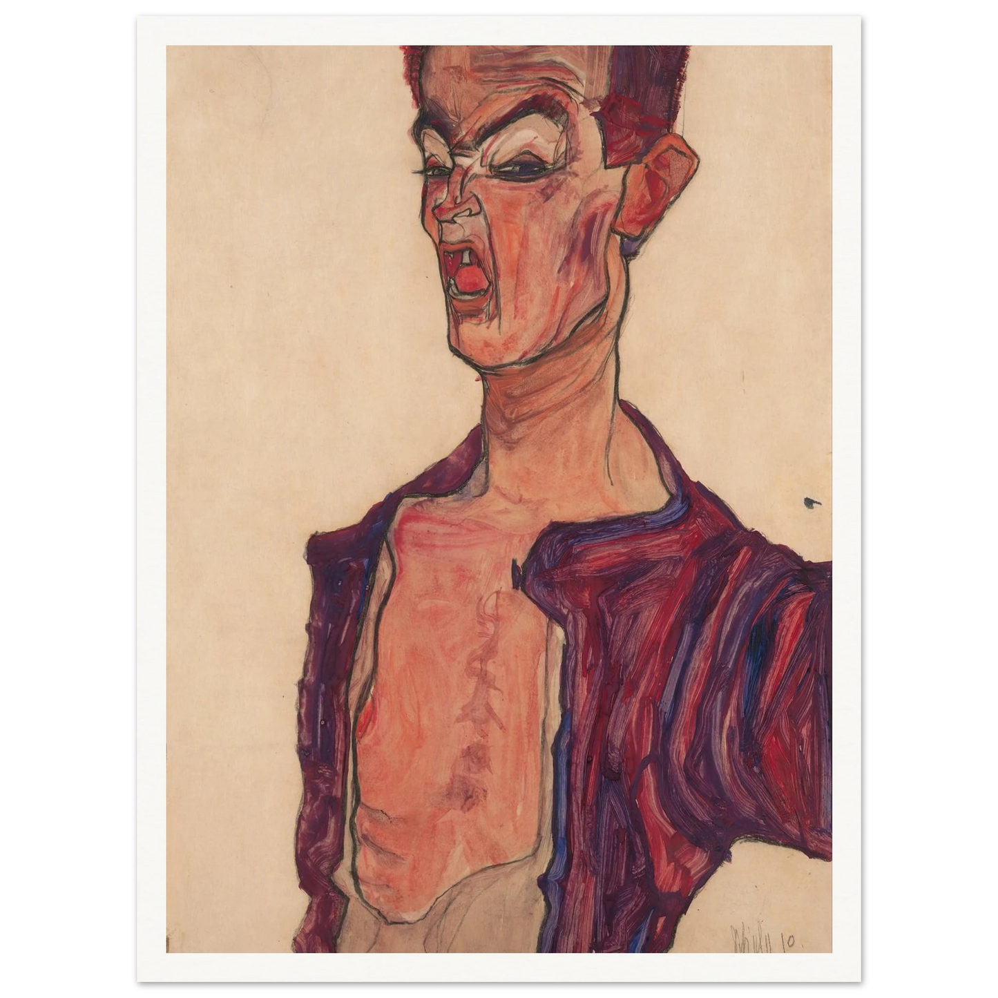 Self-Portrait, Grimacing (1910) Art Print | Egon Schiele-Quipham Collections