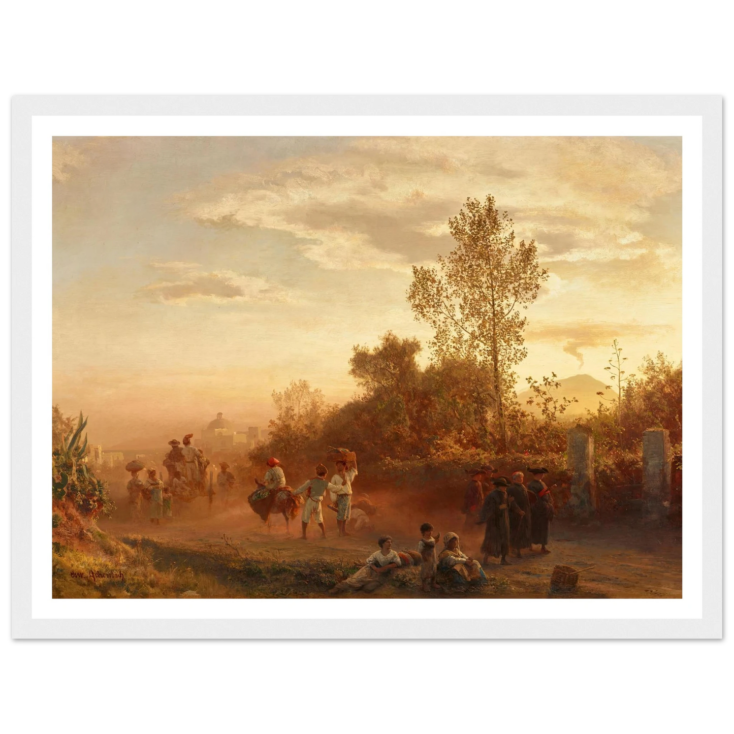 Landstraße bei Neapel mit Vesuv im Hintergrund Art Print | Oswald Achenbach-Quipham Collections