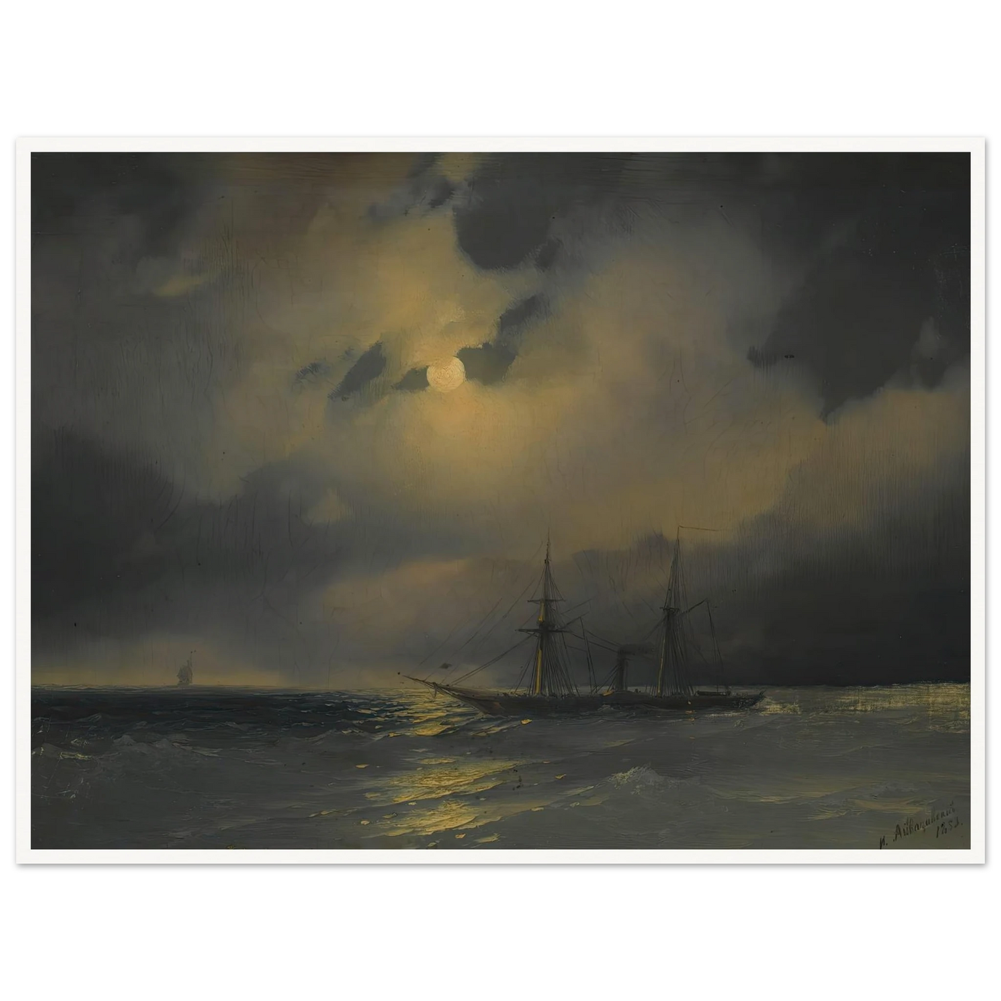 Shipping In Moonlight (1853) Art Print | Ivan Konstantinovich Aivazovsky-Quipham Collections
