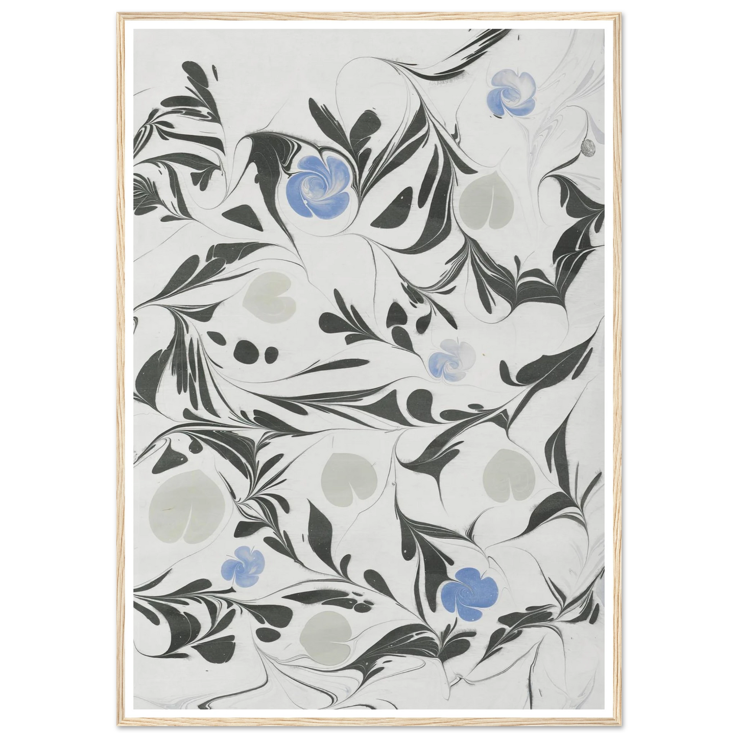 Marmorpapier (mit Blüten und herzförmigen Blättern) (1890 - 1910) Art Print | Anker Kyster-Quipham Collections