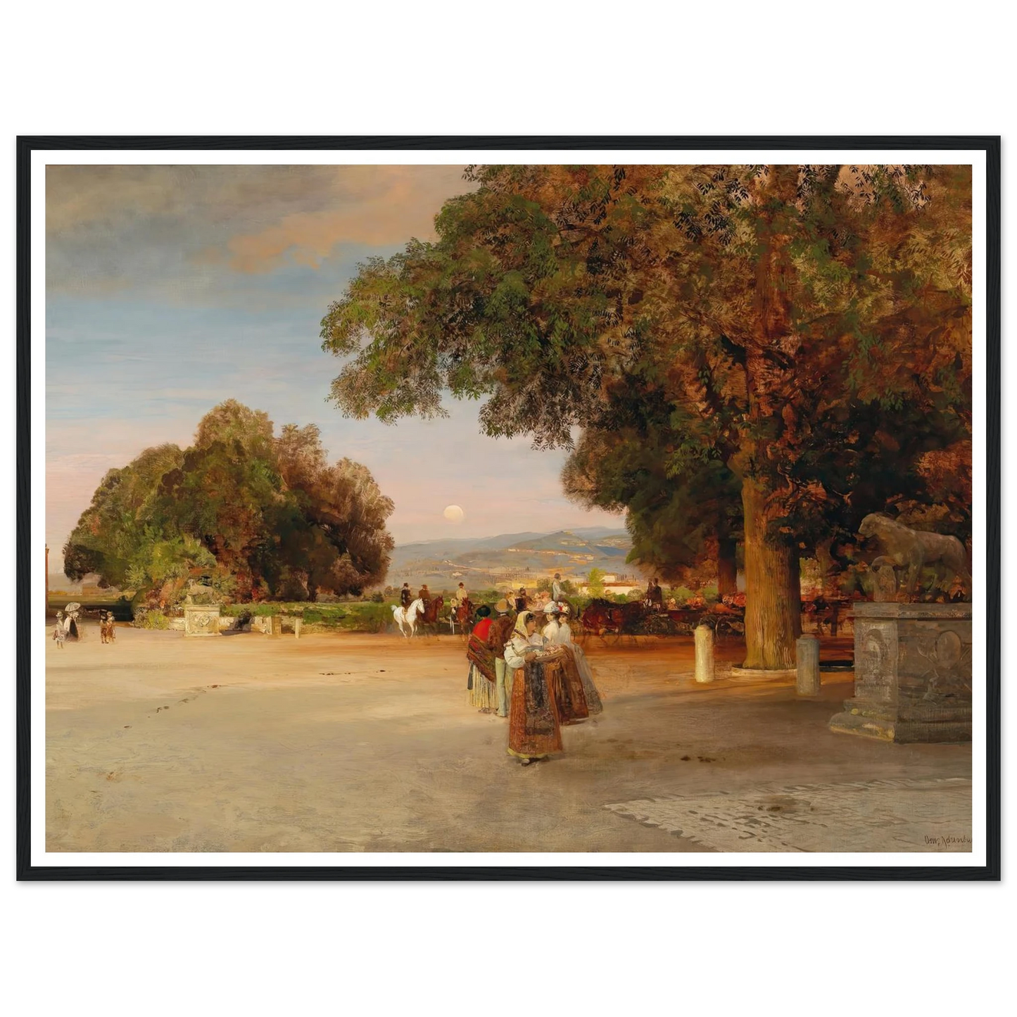 Scene at dusk on the terrace of Villa Grazioli in Grottaferrata Art Print | Oswald Achenbach-Quipham Collections