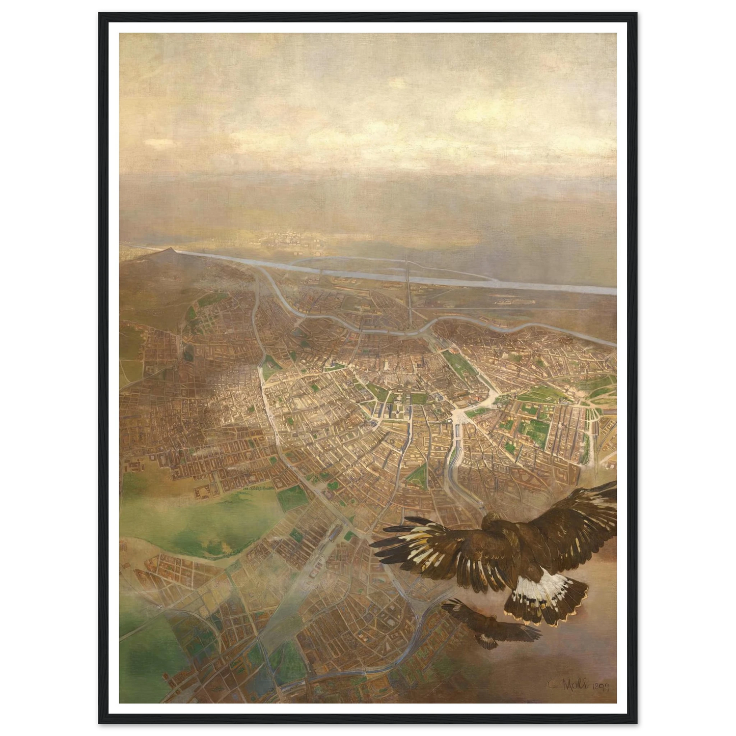 Blick auf Wien aus der Ballonhöhe von 3000m über der Schönbrunner Gloriette (1898) Art Print | Carl Moll-Quipham Collections
