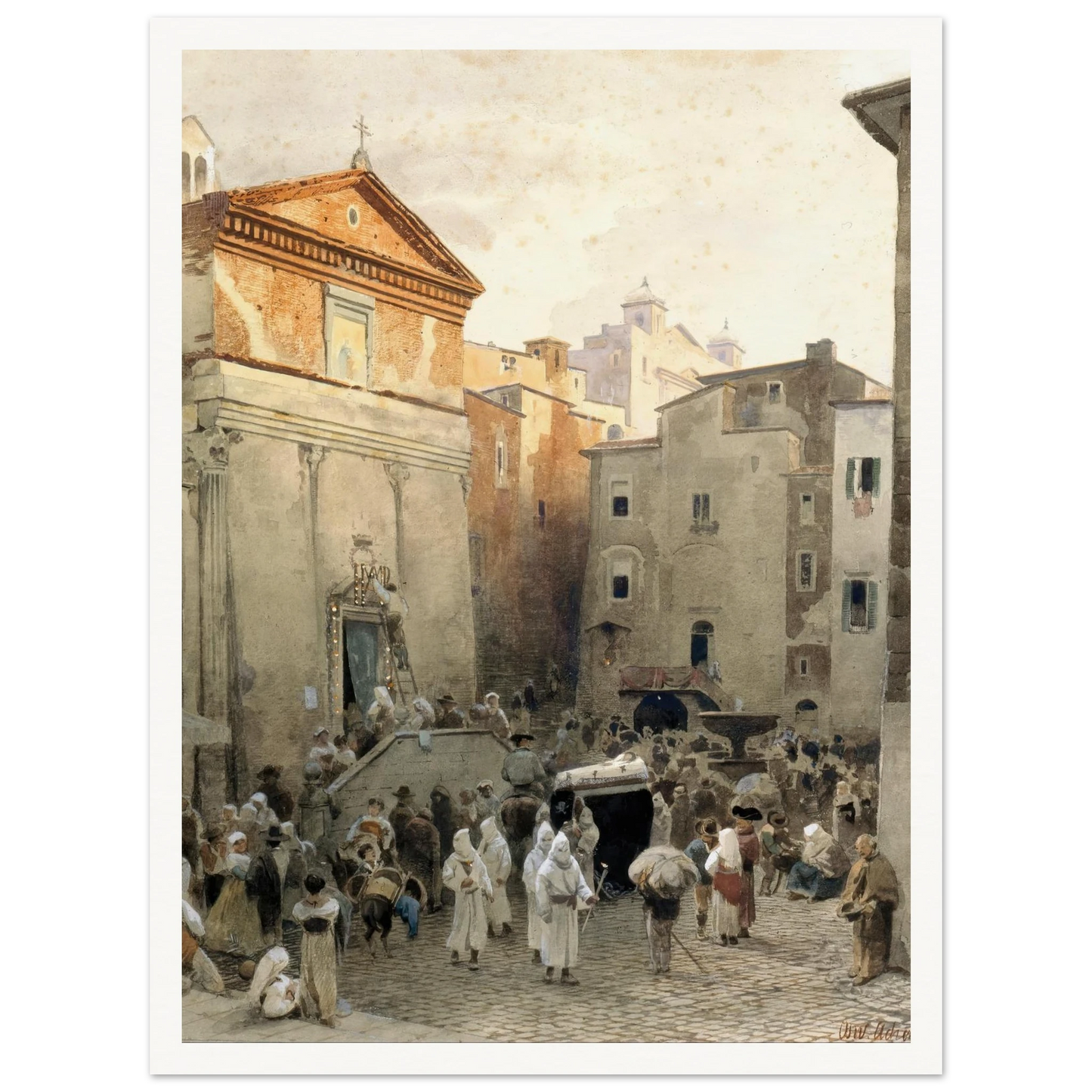 Funeral in Palestrina (circa 1857) Art Print | Oswald Achenbach-Quipham Collections