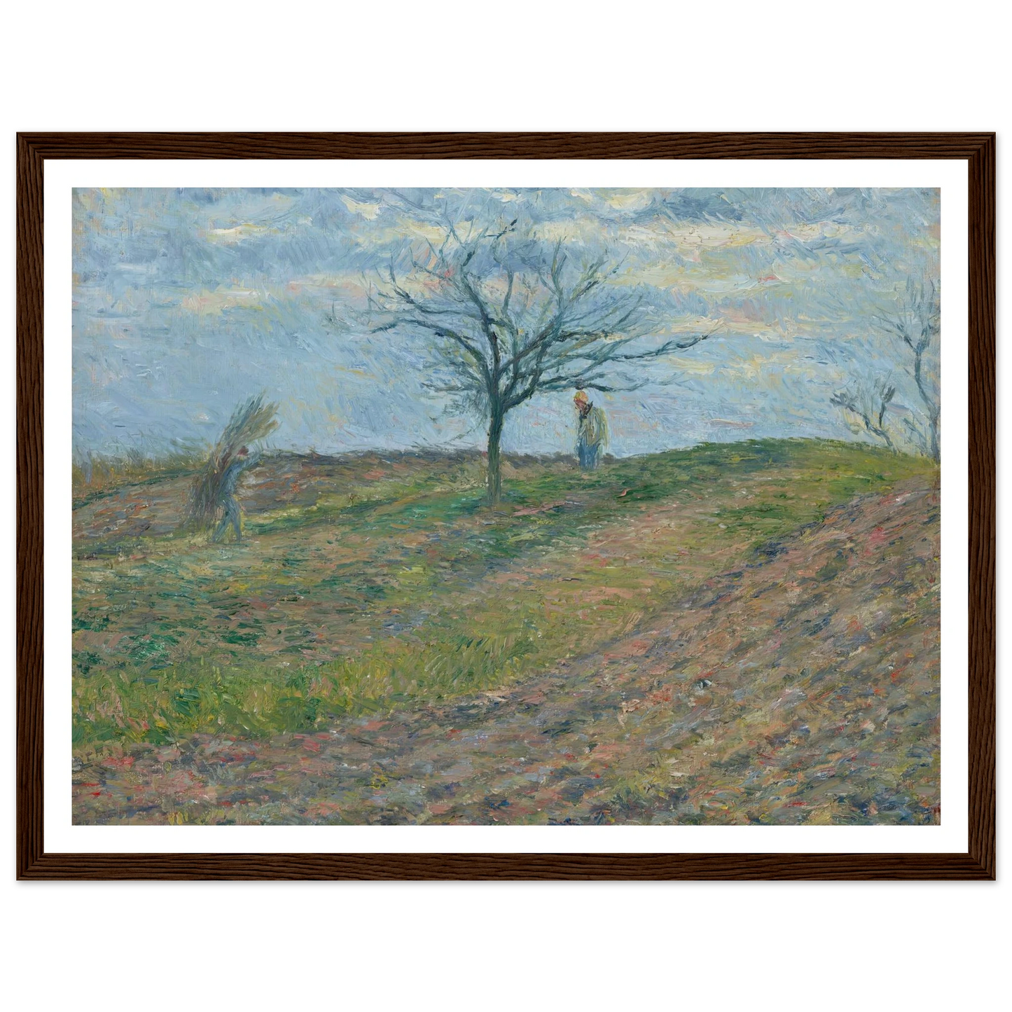 Terre labourée en hiver, avec un homme portant un fagot (1877) Art Print | Camille Pissarro-Quipham Collections