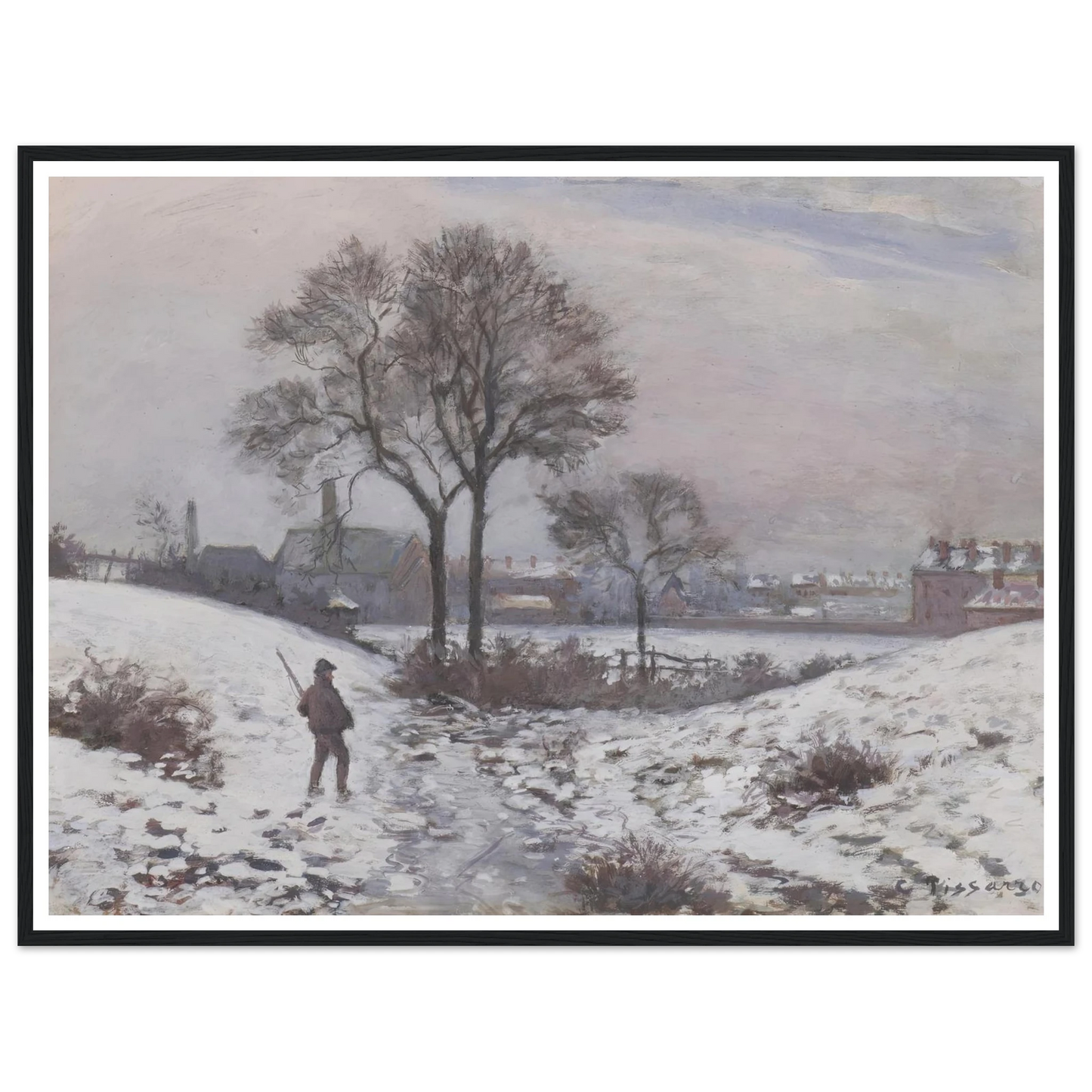 Chasseur en hiver, paysage à Norwood (1870) Art Print | Camille Pissarro-Quipham Collections