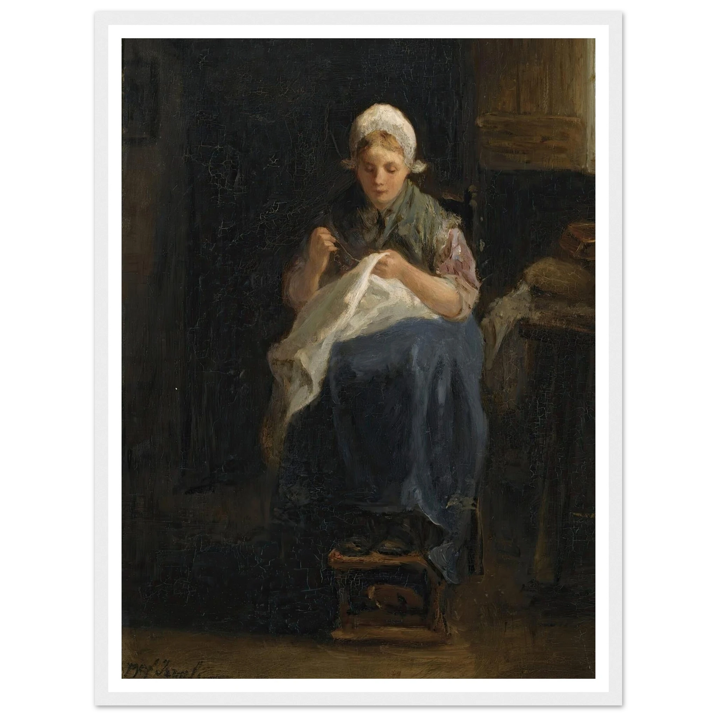 A peasant girl sewing Art Print | Jozef Israels-Quipham Collections