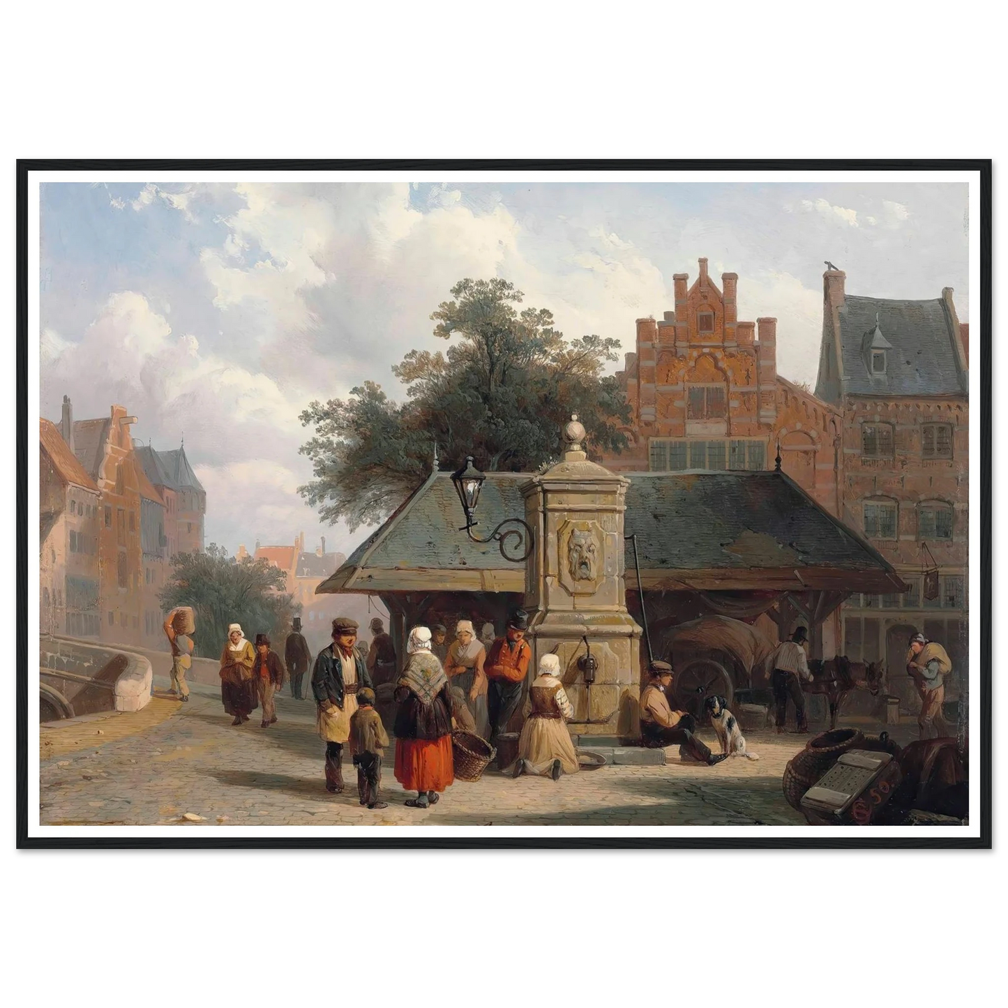 By the well in a Dutch town square (1850) Art Print | Cornelis Springer-Quipham Collections
