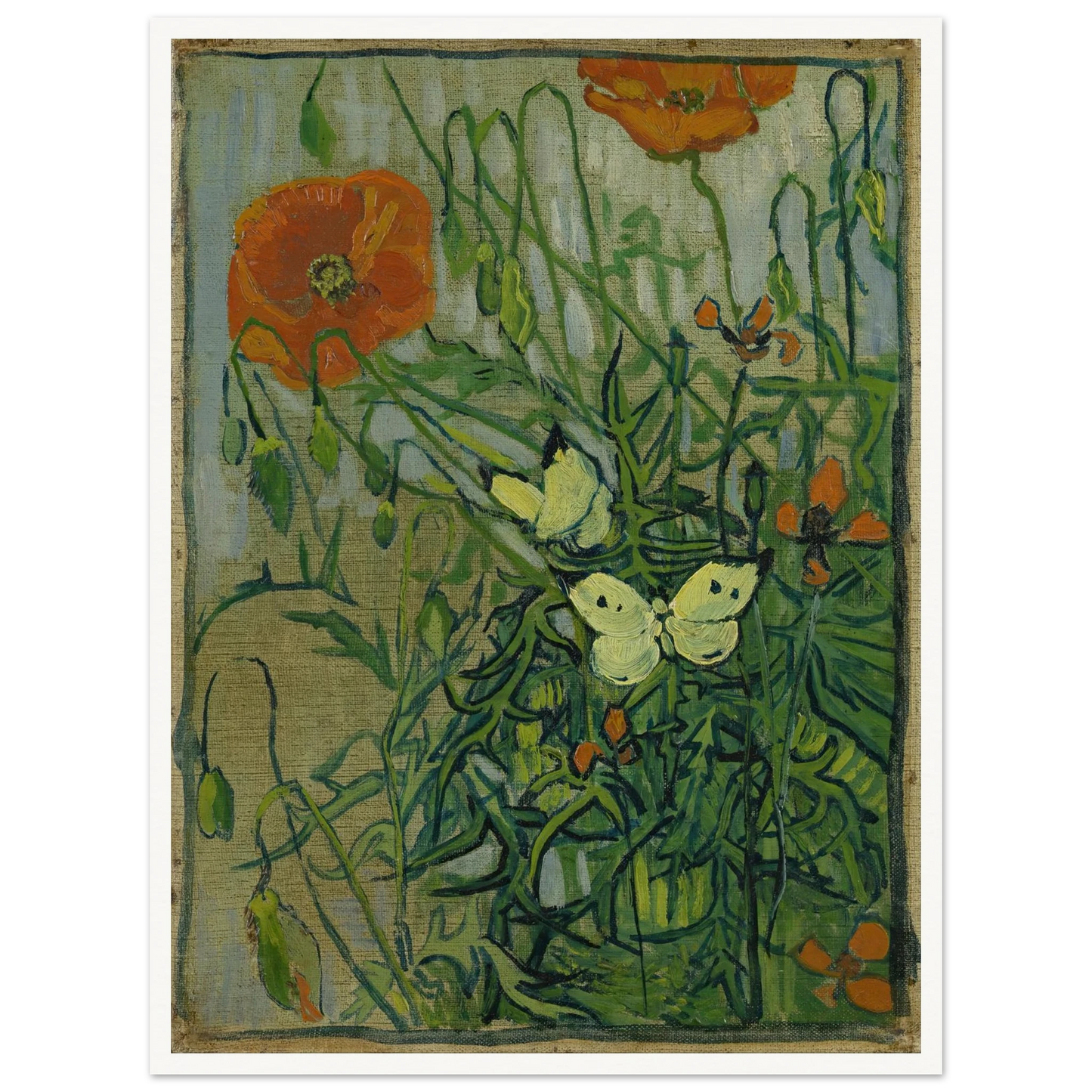 Butterflies and poppies (1890) Art Print | Vincent van Gogh-Quipham Collections