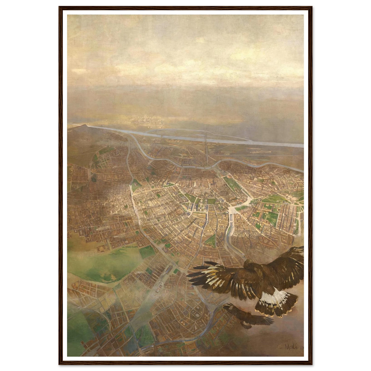 Blick auf Wien aus der Ballonhöhe von 3000m über der Schönbrunner Gloriette (1898) Art Print | Carl Moll-Quipham Collections
