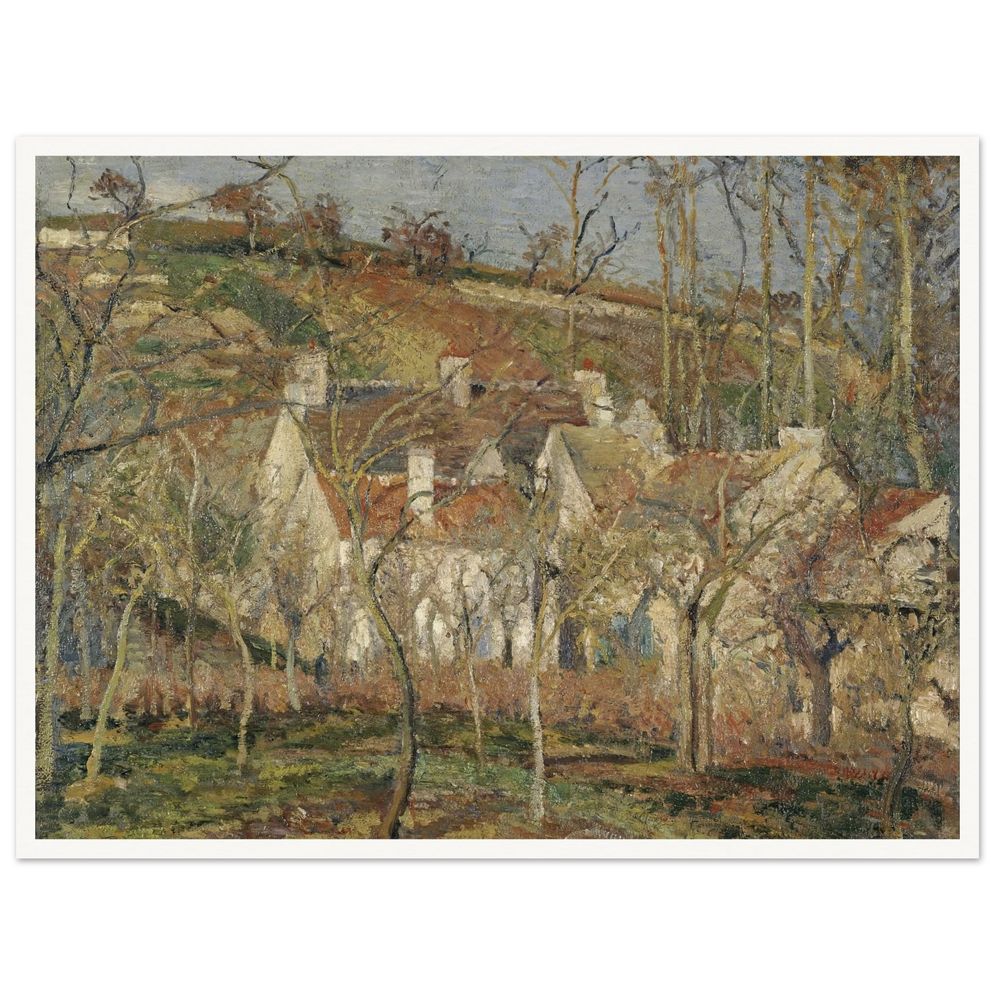 Red roofs, corner of a village, winter Art Print | Camille Pissarro-Quipham Collections