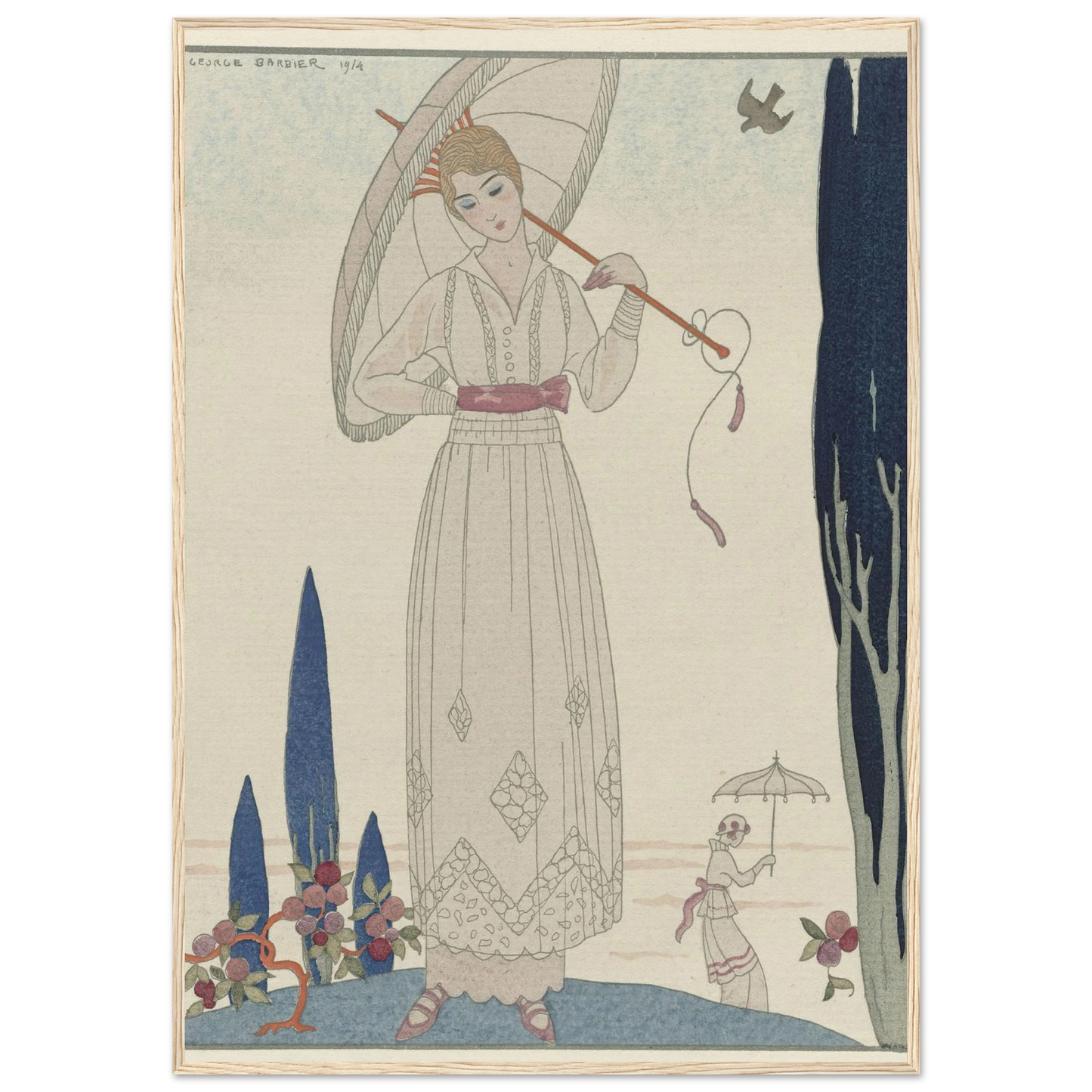 Le cyprès et la rose ; Robe d’été de Doeuillet (1914) Art Print | George Barbier-Quipham Collections