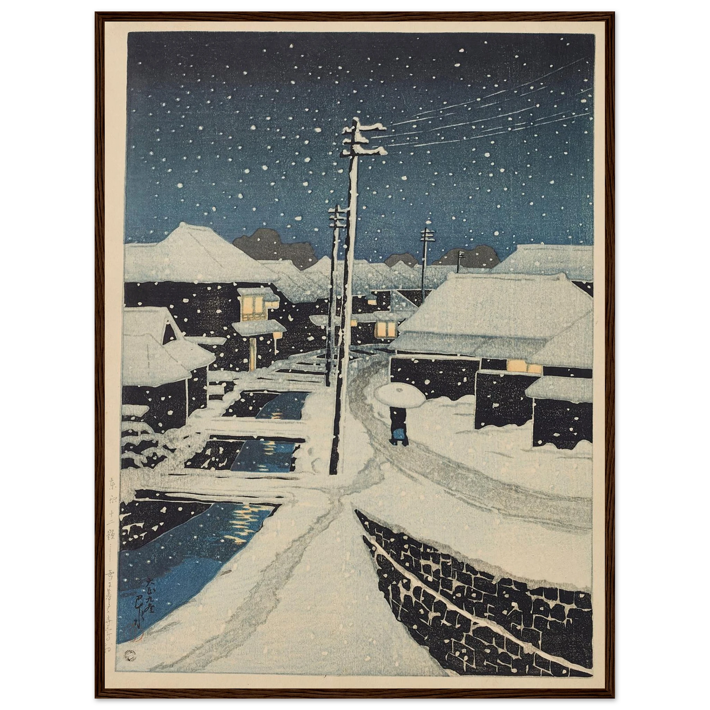Yuki ni fururu Terajima mura (Evening snow at Terajima Village) (1920) Art Print | Kawase Hasui-Quipham Collections