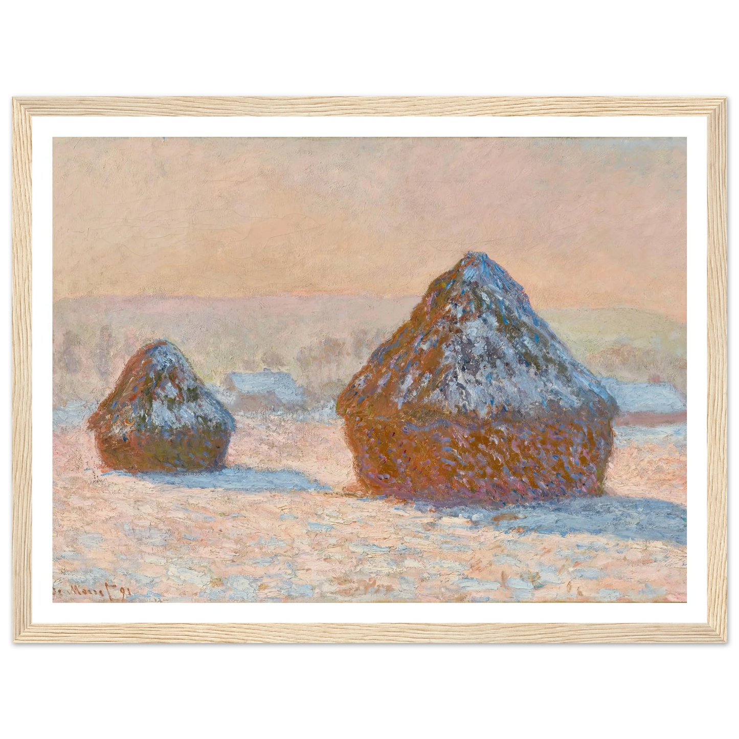 Wheatstacks, Snow Effect, Morning (1891) Art Print | Claude Monet-Quipham Collections