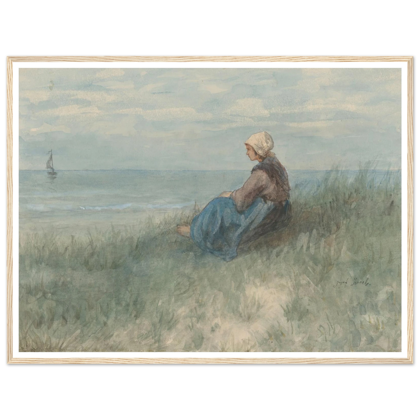 Een vrouw zit op een duin naar zee te kijken (1834 - 1911) Art Print | Jozef Israels-Quipham Collections