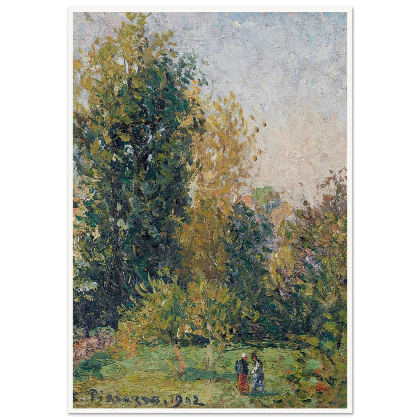 Paysage Avec Deux Personnages, Éragny, Automne (1902) Art Print | Camille Pissarro-Quipham Collections