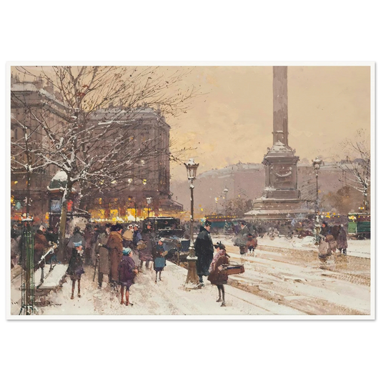 Figures in the snow, the Place de Concorde, Paris Art Print | Eugene Galien Laloue-Quipham Collections