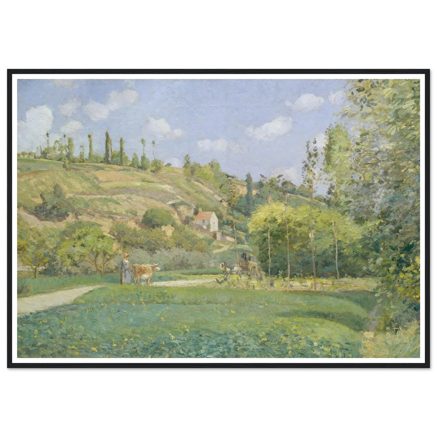 A Cowherd at Valhermeil, Auvers-sur-Oise (1874) Art Print | Camille Pissarro - Framed Poster - 30x40 cm / 12x16″ - Black frame